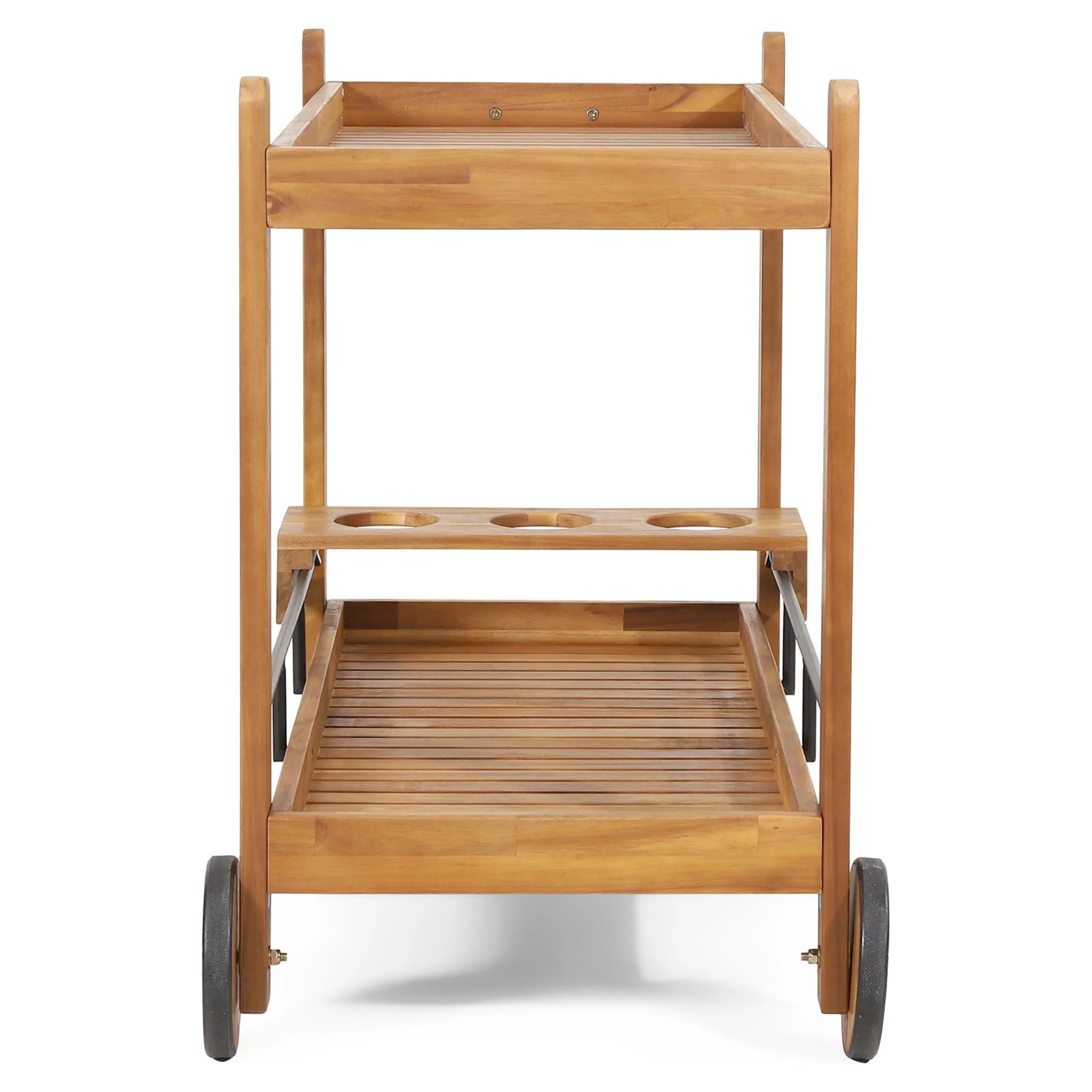 Bonneau 2 Holders, Acacia with Teak GDF Studio and Bottle Wood Bar Outdoor Black Cart Tiered