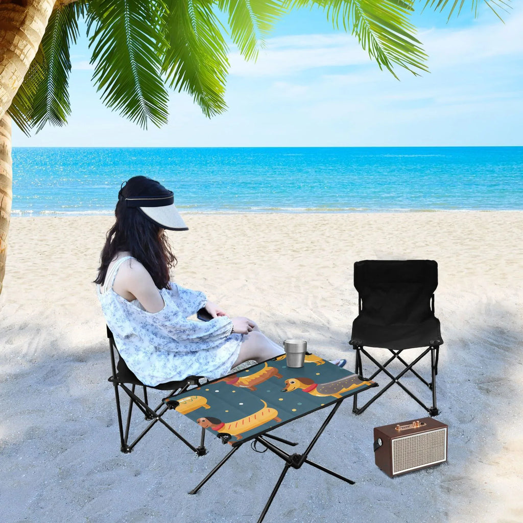 Fishing Camping Table Compact Cartoon Travel Table Dogs Table Outdoor Beach with Storage Portable Picnic Dachshund for Folding BBQ Bag