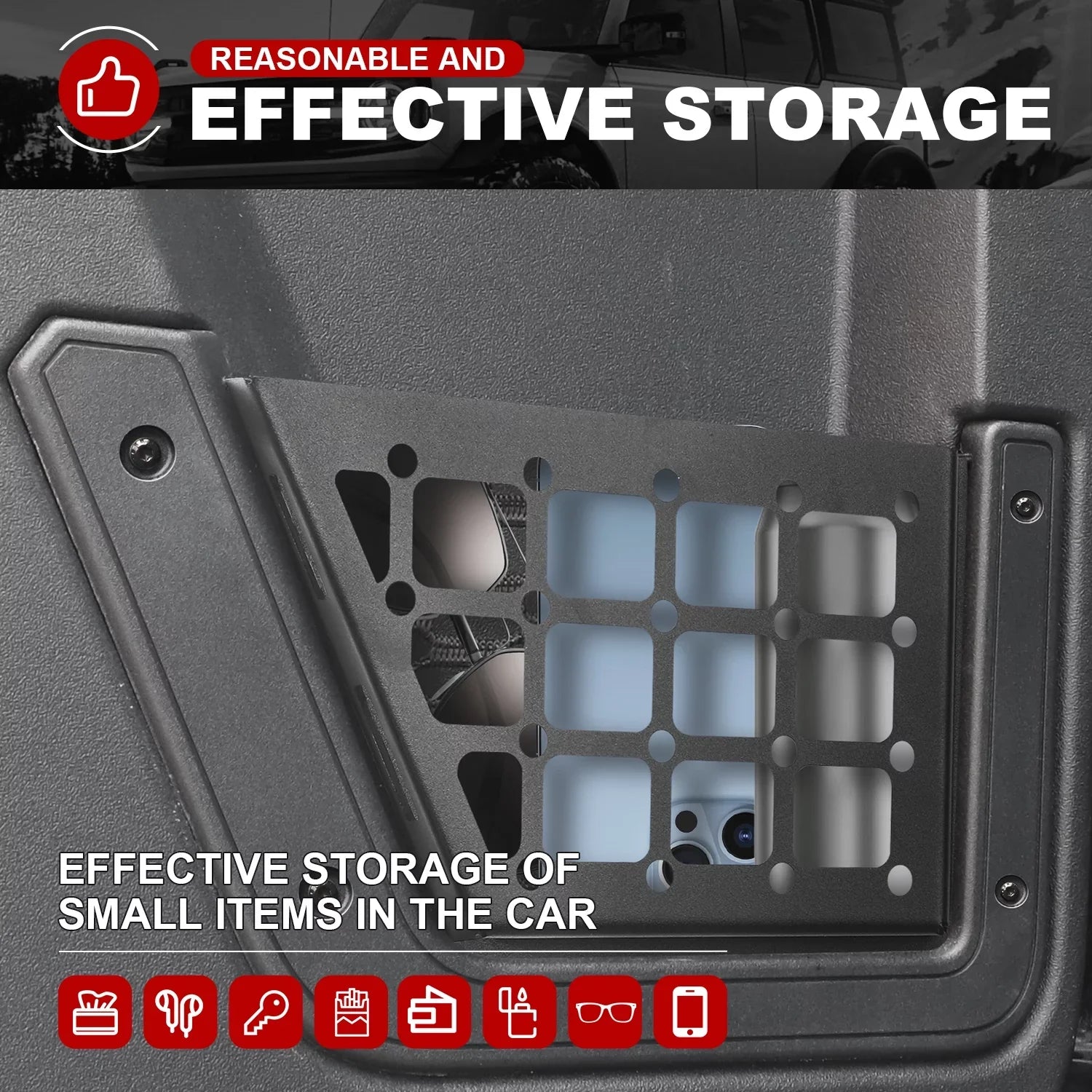 Bronco for Door Accessories 2Pcs Ford with Compatible Storage Box Side MFC Rear Pocket Organizer