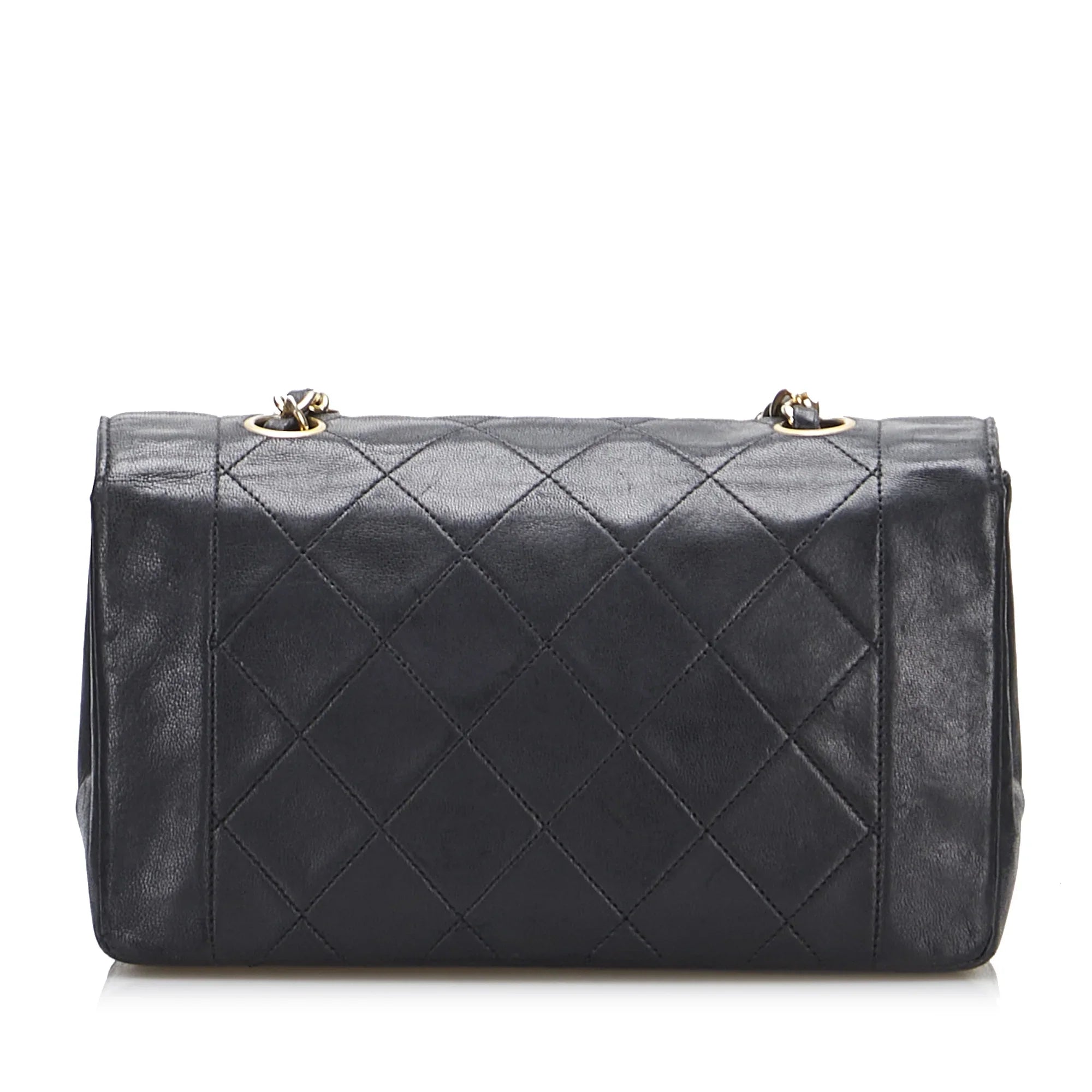 Pre-Owned Lambskin Unisex Authenticated Flap Chanel Diana Crossbody Small (Good) Black Leather Bag
