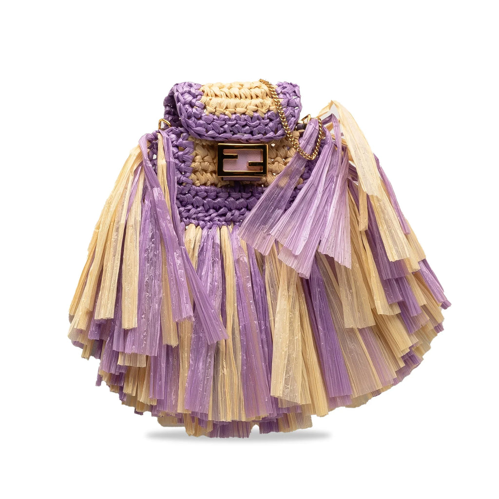 (Good) Material Authenticated Bag Raffia Fendi Crossbody Baguette Pico Pre-Owned Purple Intreccio Unisex Natural