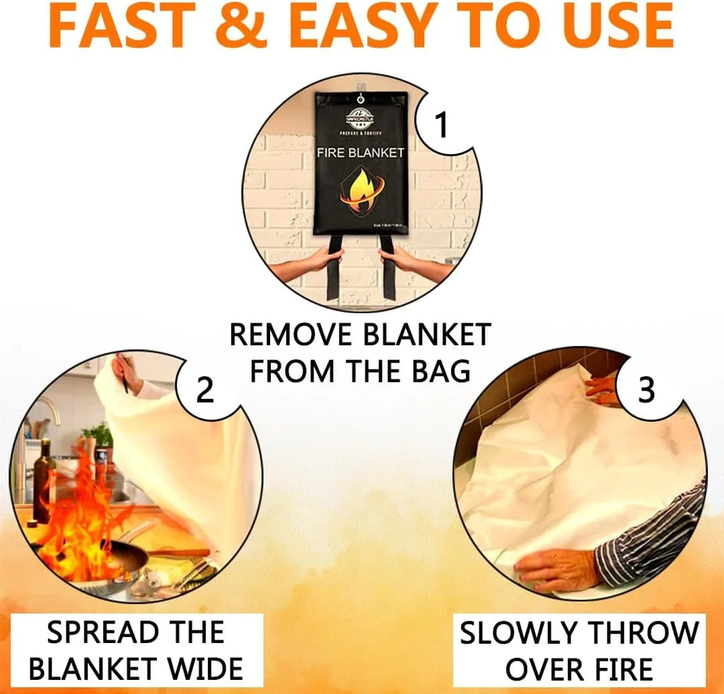 Survival Fire Flame Blanket Protection Kit Store Safety Camping Blanket School 59"x59" Car Blanket Office | Emergency Home Fire SAFECASTLE & Pack Kitchen Easy Retardant to for Grill Extinguisher 2