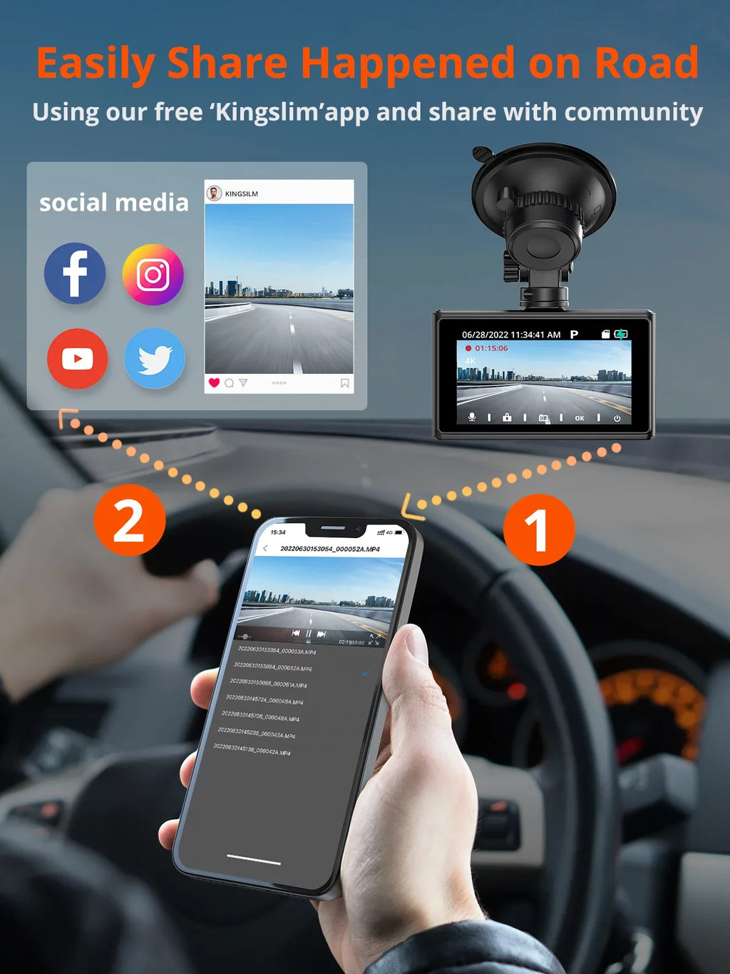 with Cars, Car Dash Front Kingslim Vision and Camera 4K and Dash D2 - and Dashboard with Supported[Upgraded Parking Dual Cam Pro 256GB Version] WiFi Monitor, for Cam 1080P Front Rear Night 4K Rear