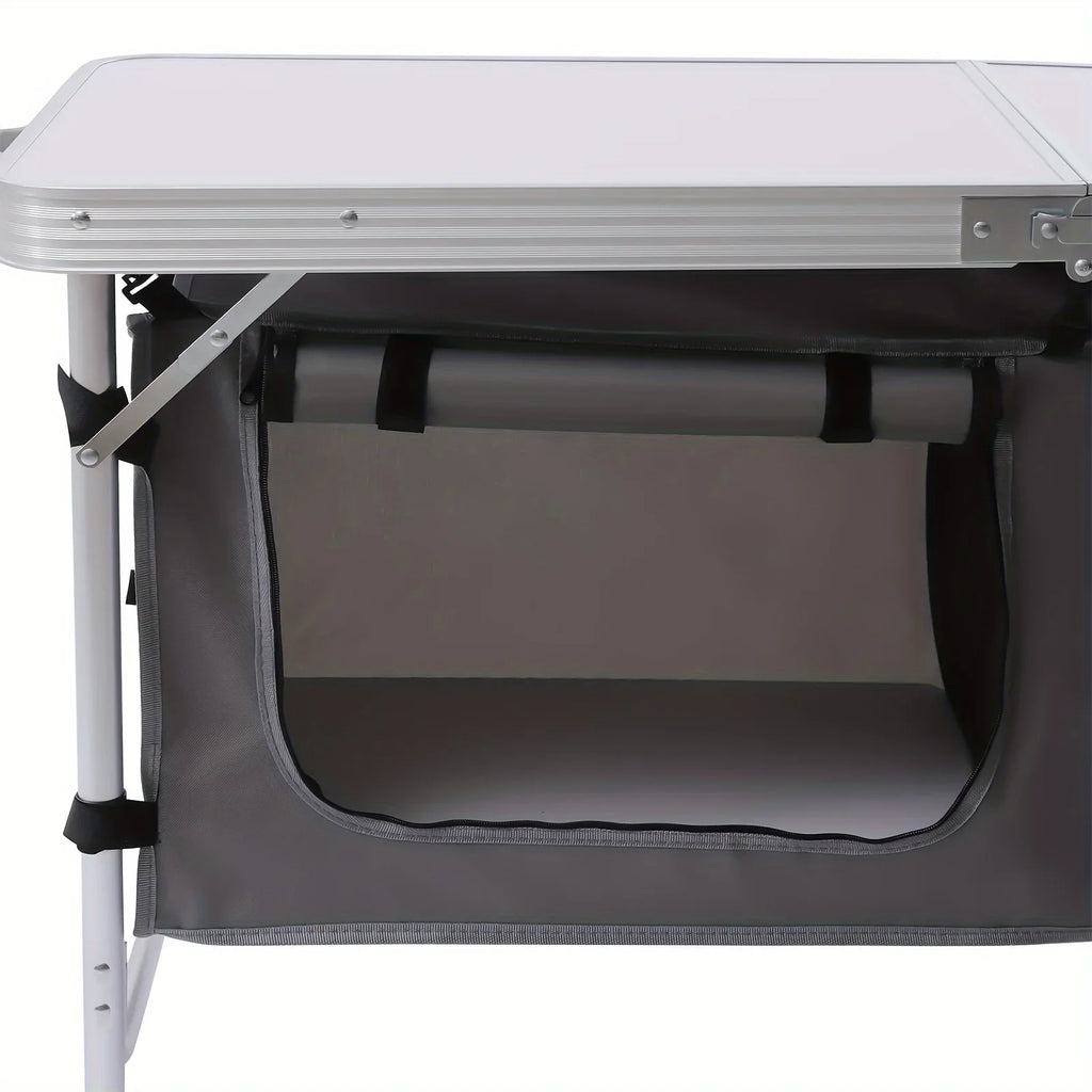 Adjustable BBQ Tailgating Backyards Compartment Table Height Table Indoor Perfect Camping Kitchen Outdoor Picnic Camp Lightweight Table with Folding Storage for