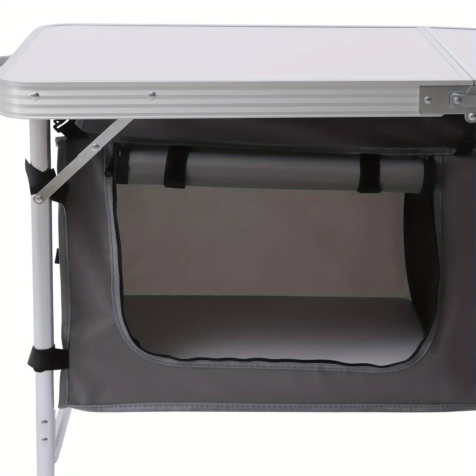 Adjustable BBQ Tailgating Backyards Compartment Table Height Table Indoor Perfect Camping Kitchen Outdoor Picnic Camp Lightweight Table with Folding Storage for