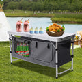 Adjustable BBQ Tailgating Backyards Compartment Table Height Table Indoor Perfect Camping Kitchen Outdoor Picnic Camp Lightweight Table with Folding Storage for