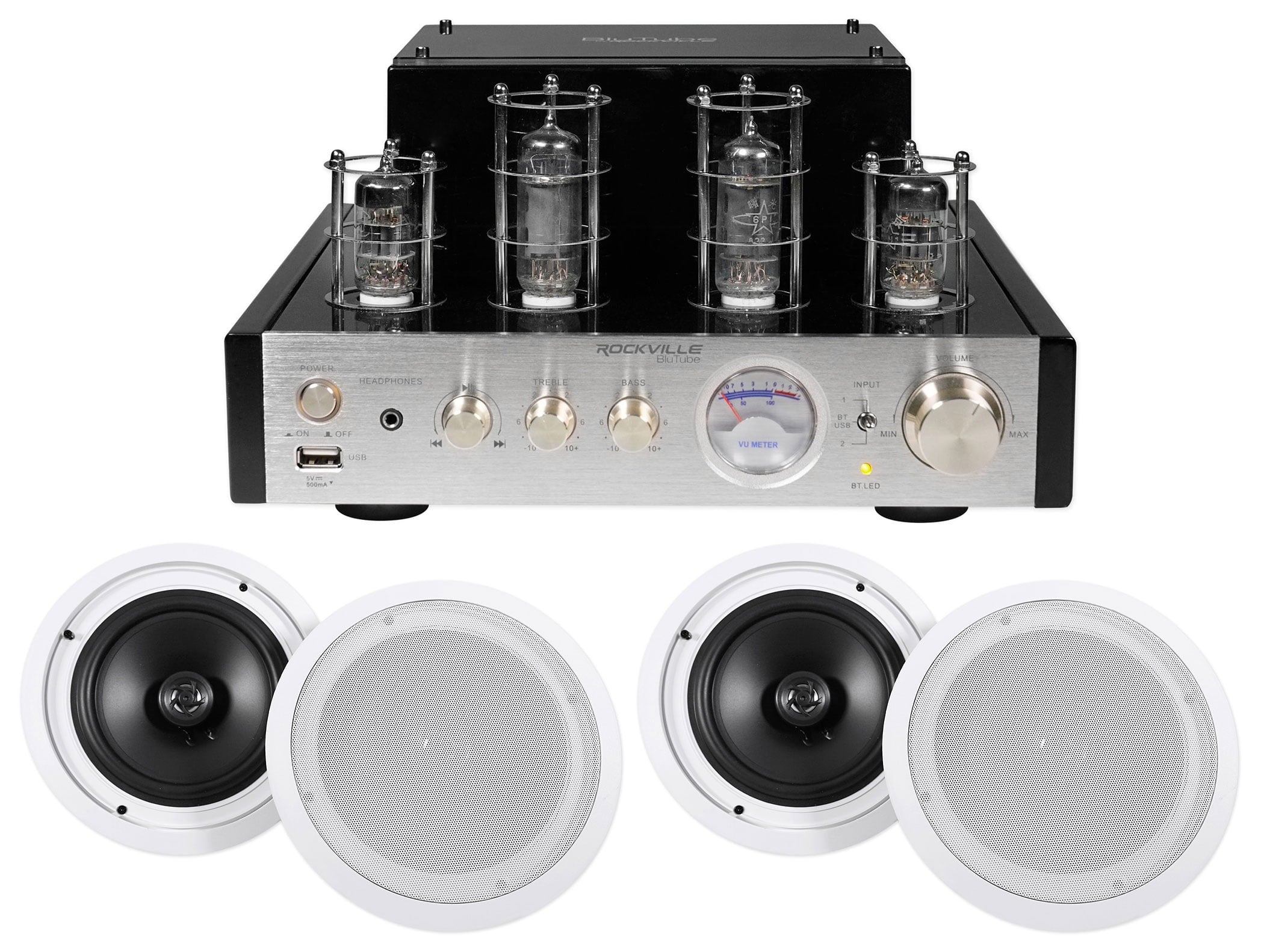 BluTube Theater Ceiling Amplifier/Home Rockville Speakers Receiver+(4) 8" Tube