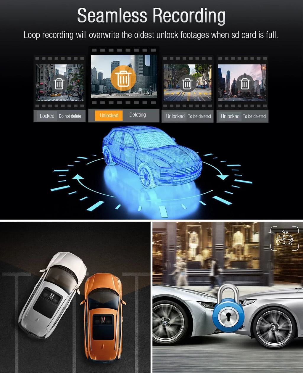 Camera Loop Screen 4K+1080P Mode Dash 3" and Recording G-Sensor 4K TOGUARD Parking Camera Inside Car Cam LCD Dash Front