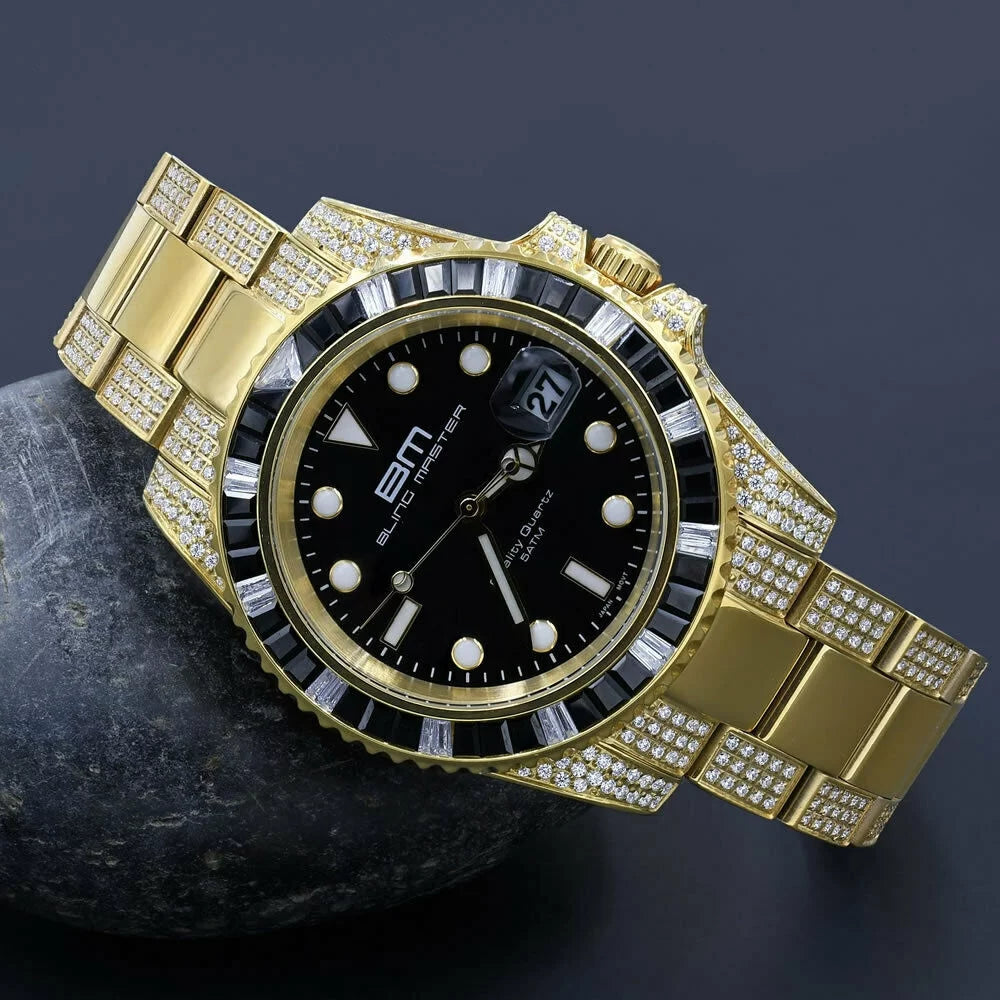 Full Presidential Simulated mm 18K Yellow Gold Steel Diamond Men's 40 Watch W/Date Stainless