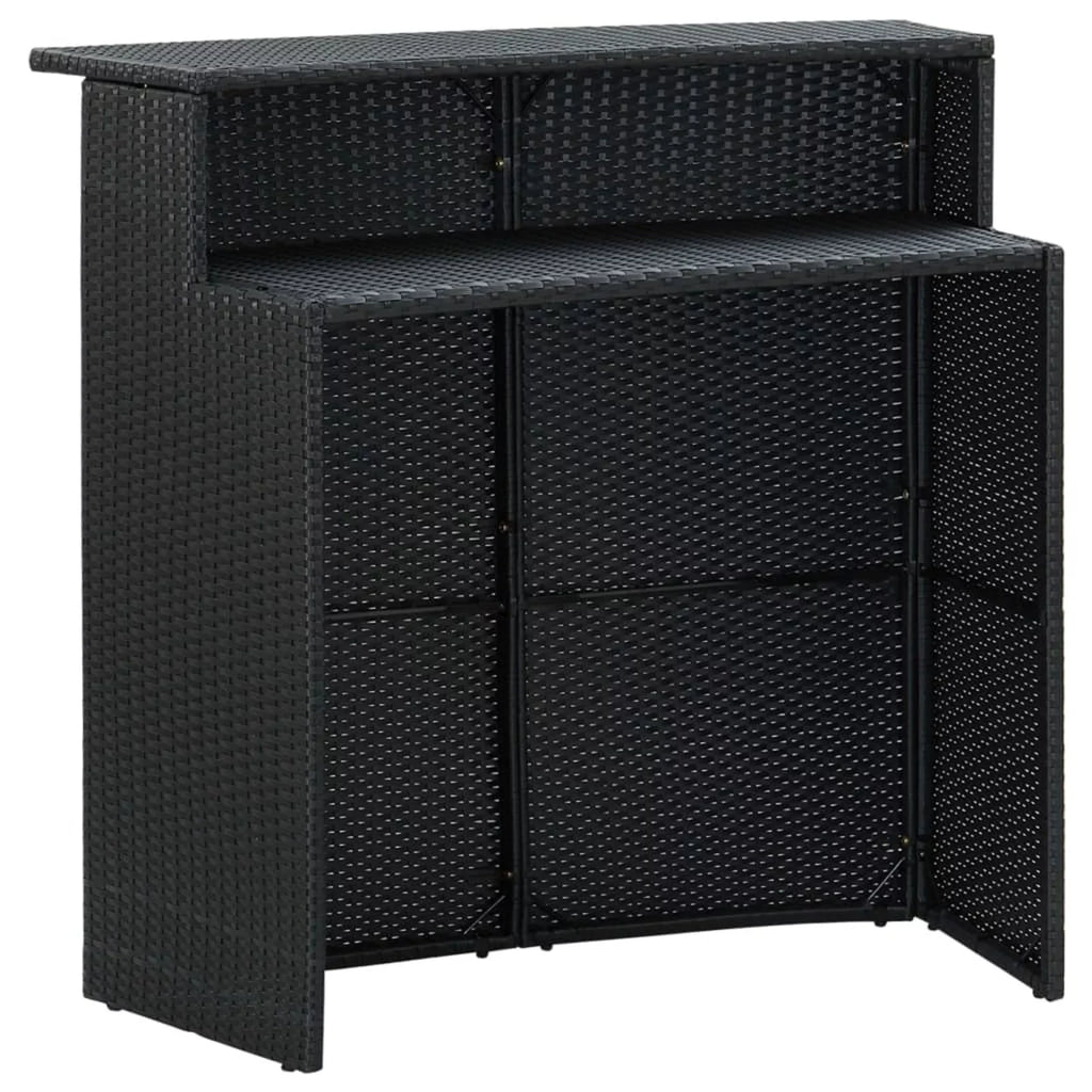 Anself Dining Poly Table Set Shelf Chairs with Storage 5 Cushioned Rattan 4 Patio and Terrace, Pub, Black Outdoor Piece Bistro, Bar for Garden Set Stool Backyard,