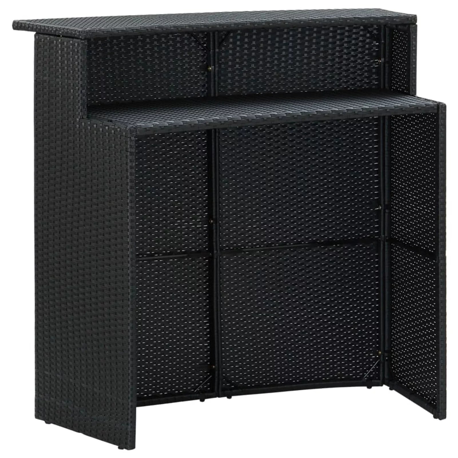 Anself Dining Poly Table Set Shelf Chairs with Storage 5 Cushioned Rattan 4 Patio and Terrace, Pub, Black Outdoor Piece Bistro, Bar for Garden Set Stool Backyard,