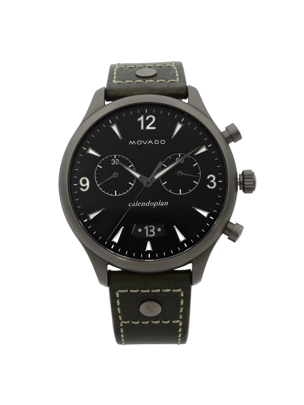 Pre-Owned Watch Heritage Movado Leather Quartz Black 3650029 Gunmetal Steel Dial Green