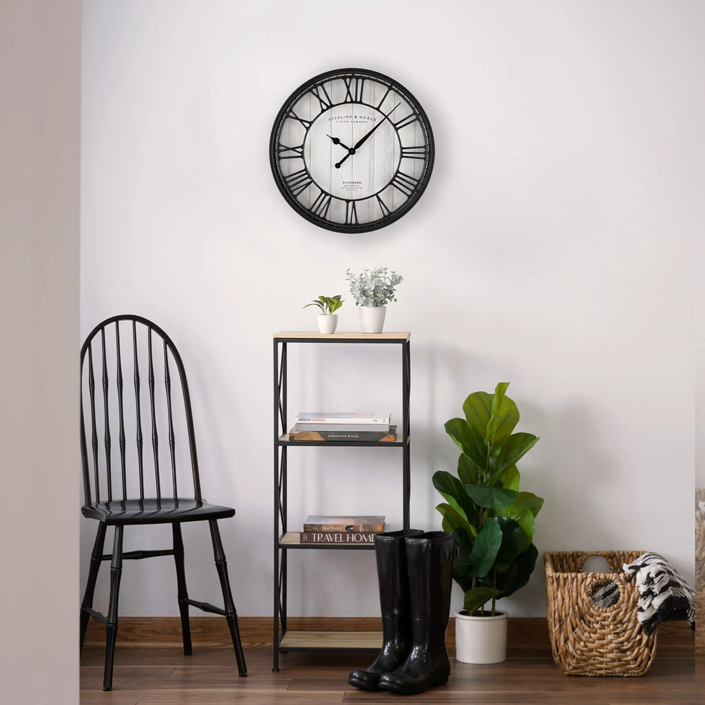 Roman Raised Wall Analog 20" Round Numerals Clock & Grill Better Black and White Homes Gardens