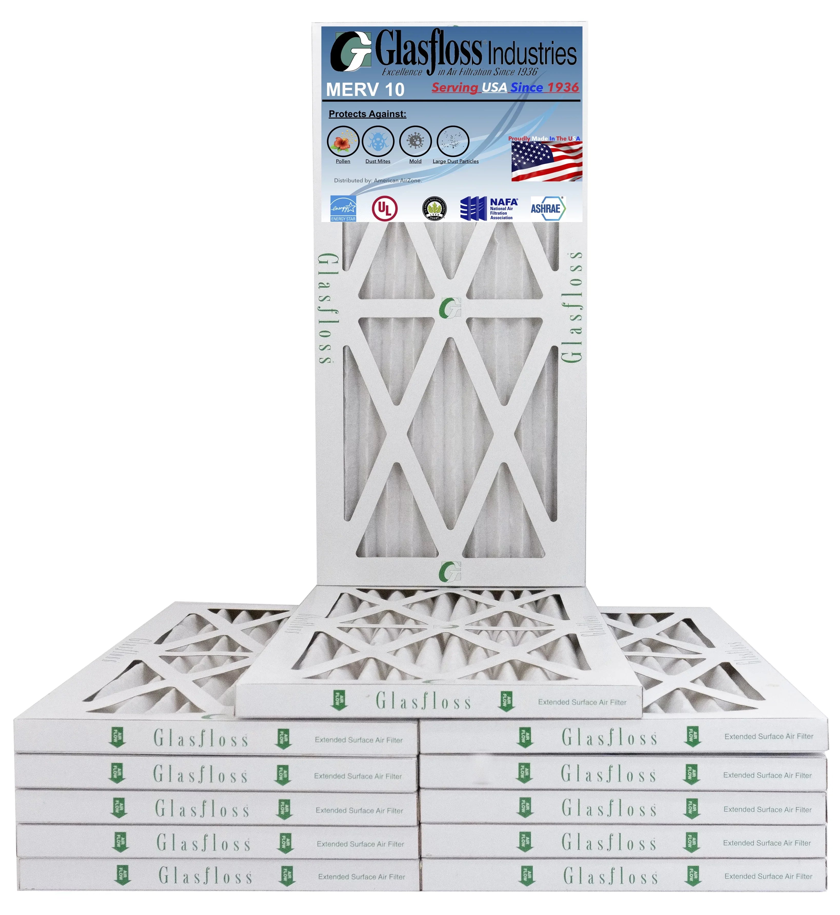 Furnace inch) MERV - 8x20x1 10 - Air in - Glasfloss (Actual Filter x 7.5 USA 19.5x7/8 -Qty:12 Size: Made