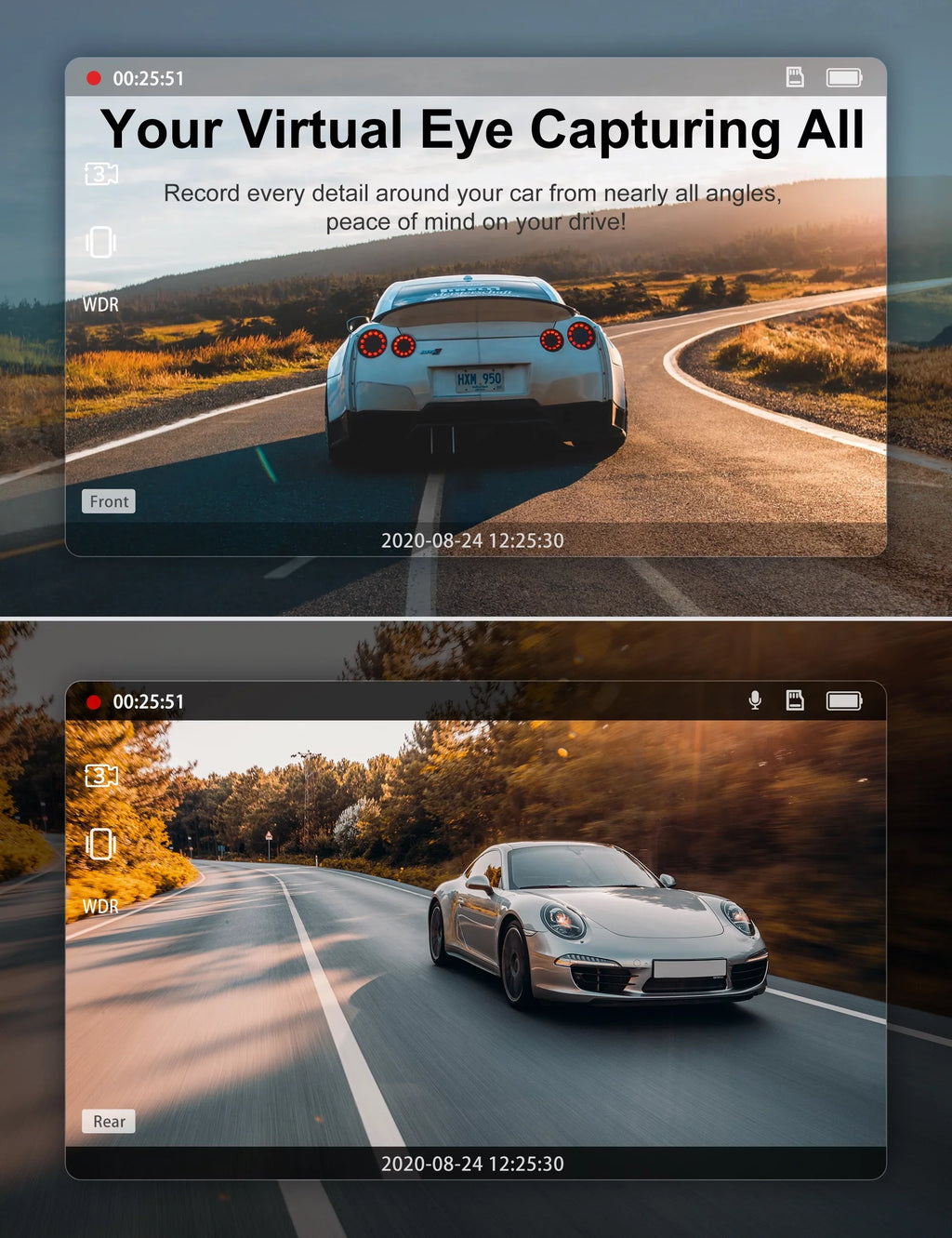 Camera 1080P WDR with Cars Camera Vision, Car Recording, iZEEKER FHD Dash SD with Rear, Dash Night and Card, Monitor, Front Cam Parking Accident for Dual