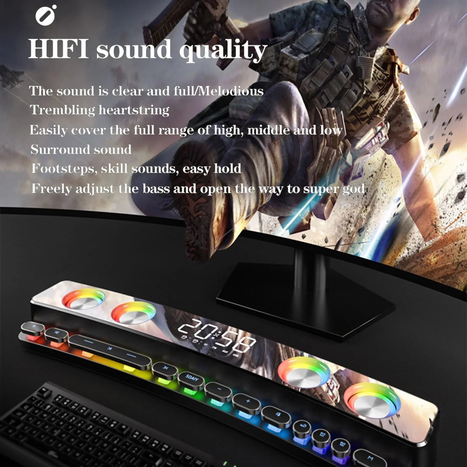 Laptop Audio Box Surround Stereo Game 3.5mm PC Speaker Speaker Computer for Input Player MP3 HiFi Stereo 3600mAh Tablet Sound Smartphone Subwoofer Sound Bass BT Wireless Bar Music soaiy/SH39 Clock 3D
