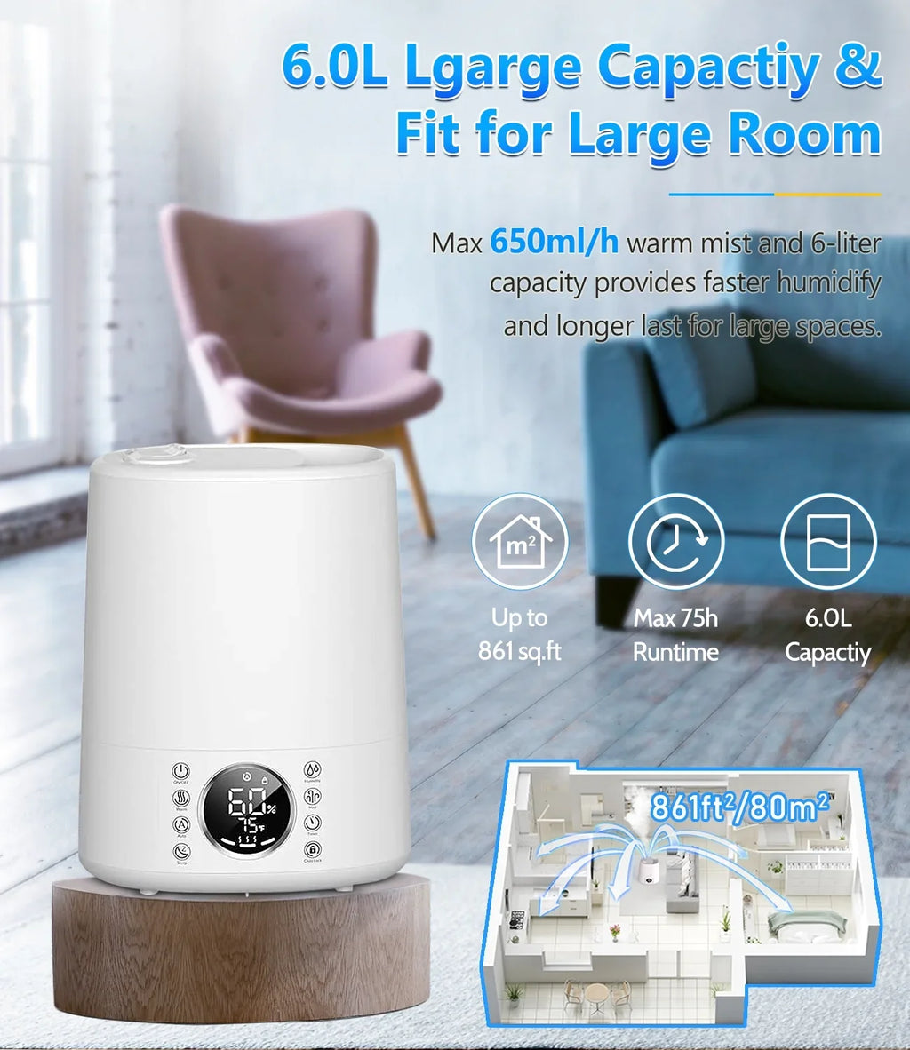 Maxfavor sq Mist Warm Bedroom 861 and Vaporizer Room and Customized Cool for ft. Humidifiers Humidity Remote Humidifiers 6L for with