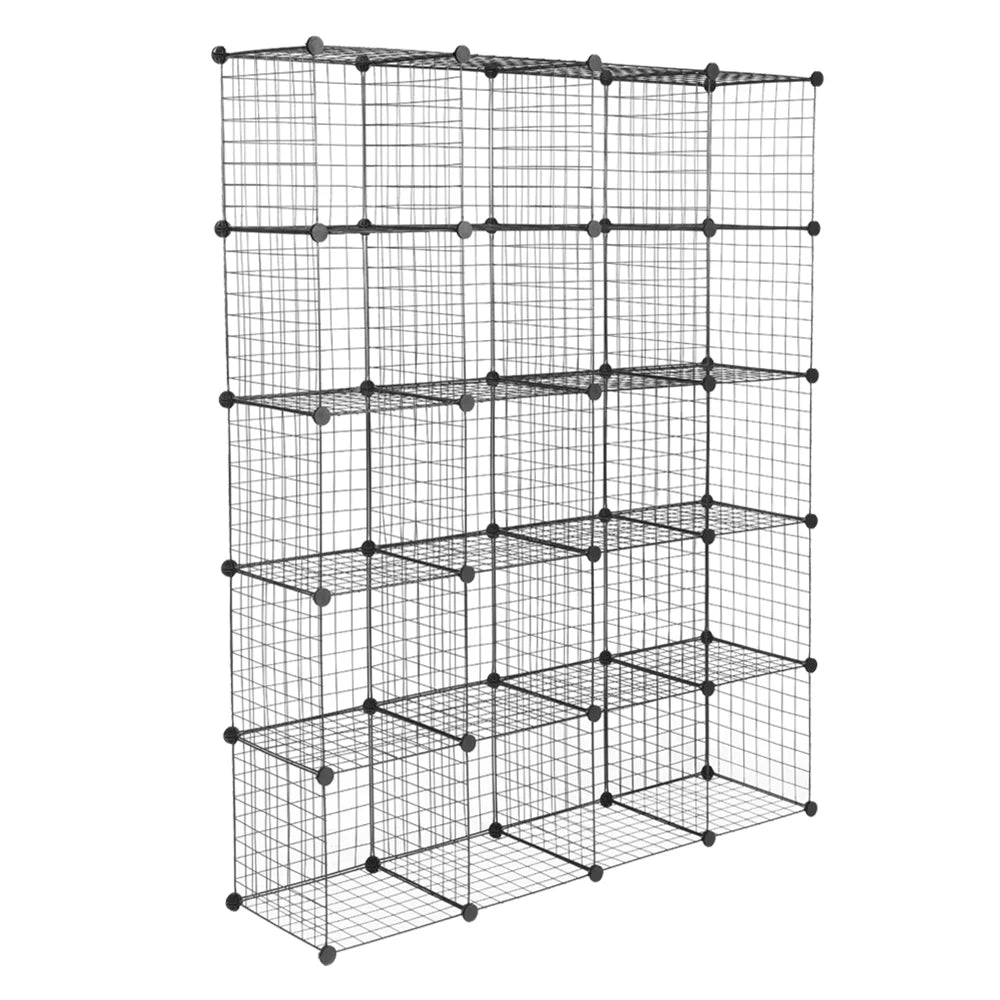 Black Storage Grid Modular 20-Cube Shelving Bookcase Organizer Cubbies Unit Metal