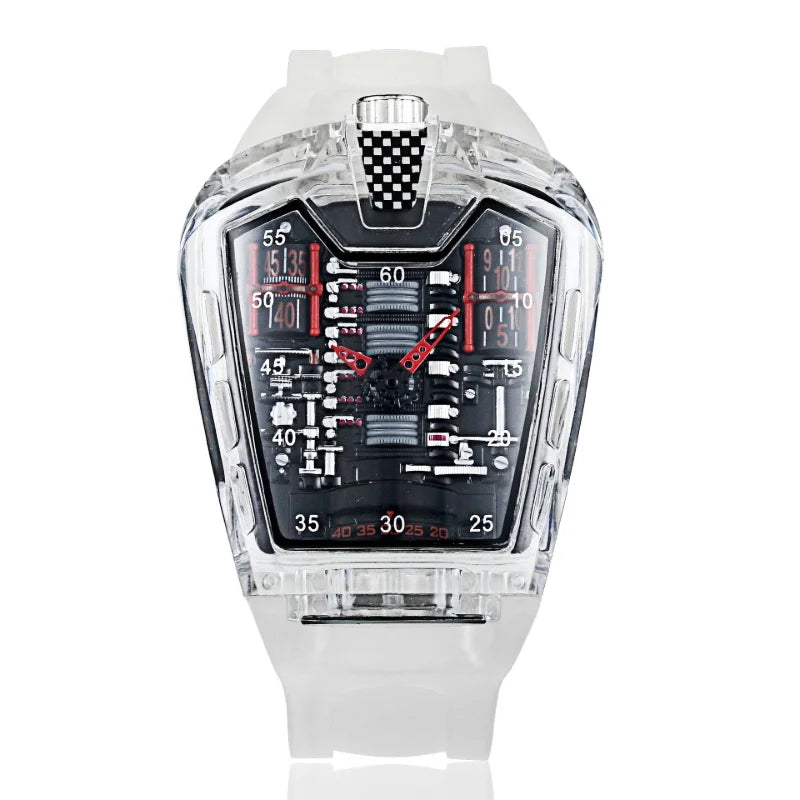 engine heart racing A battery quartz men's transparent avant-garde cool acrylic watch