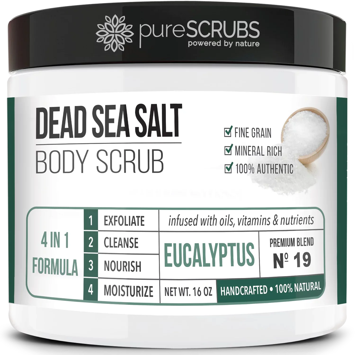 '+ Organic Essential Large Soap Pure FREE Loofah Premium Set Salt Oils SCRUB Mini Infused Wooden Spoon, Dead 16oz pureSCRUBS Bar Exfoliating Body Organic & Sea Nutrients EUCALYPTUS - Scrub & - BODY