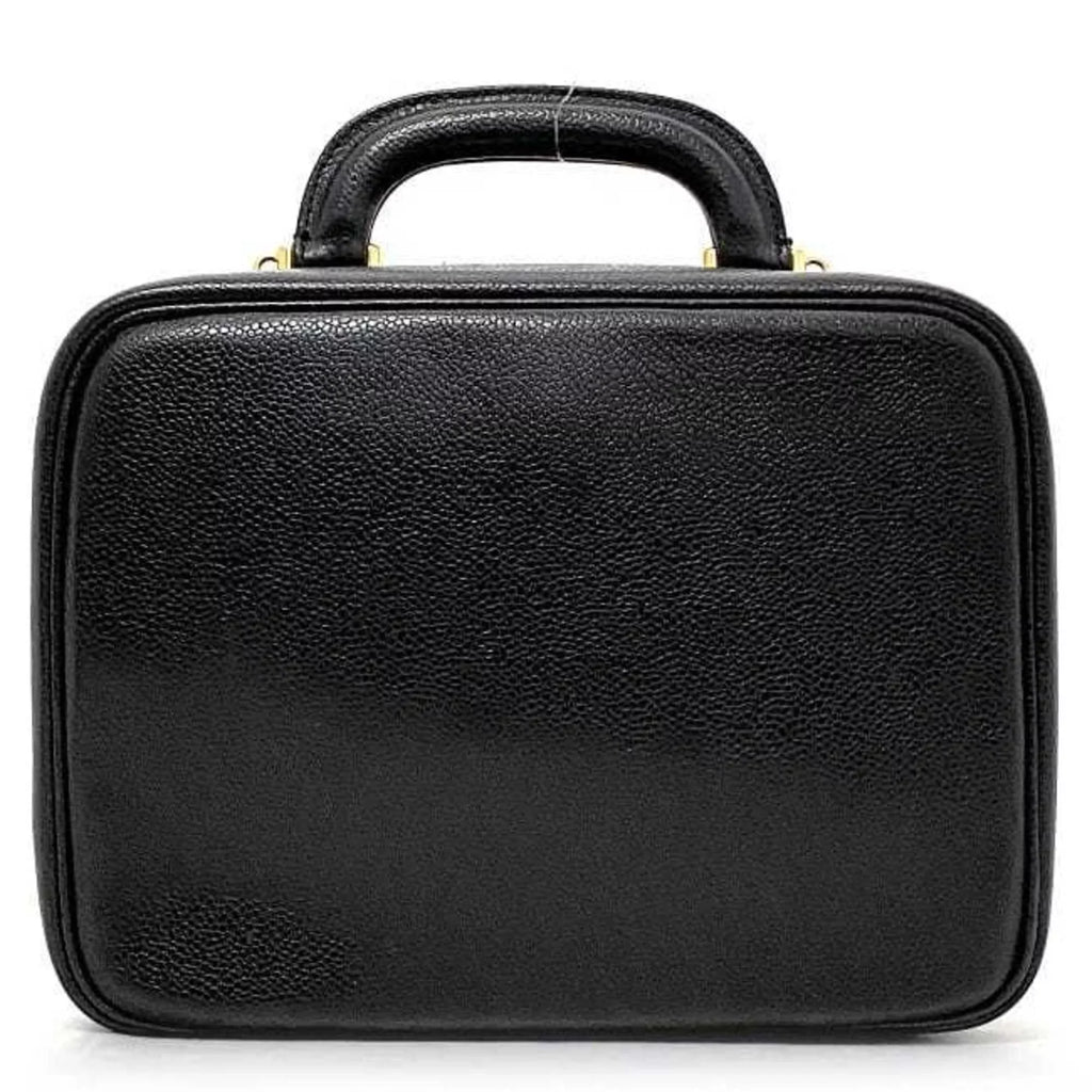 Handbag Vanity Pre-Owned Black Stitch Gold GP (Good) 4th Cocomark Bag A07061 Skin Caviar Chanel CHANEL Leather