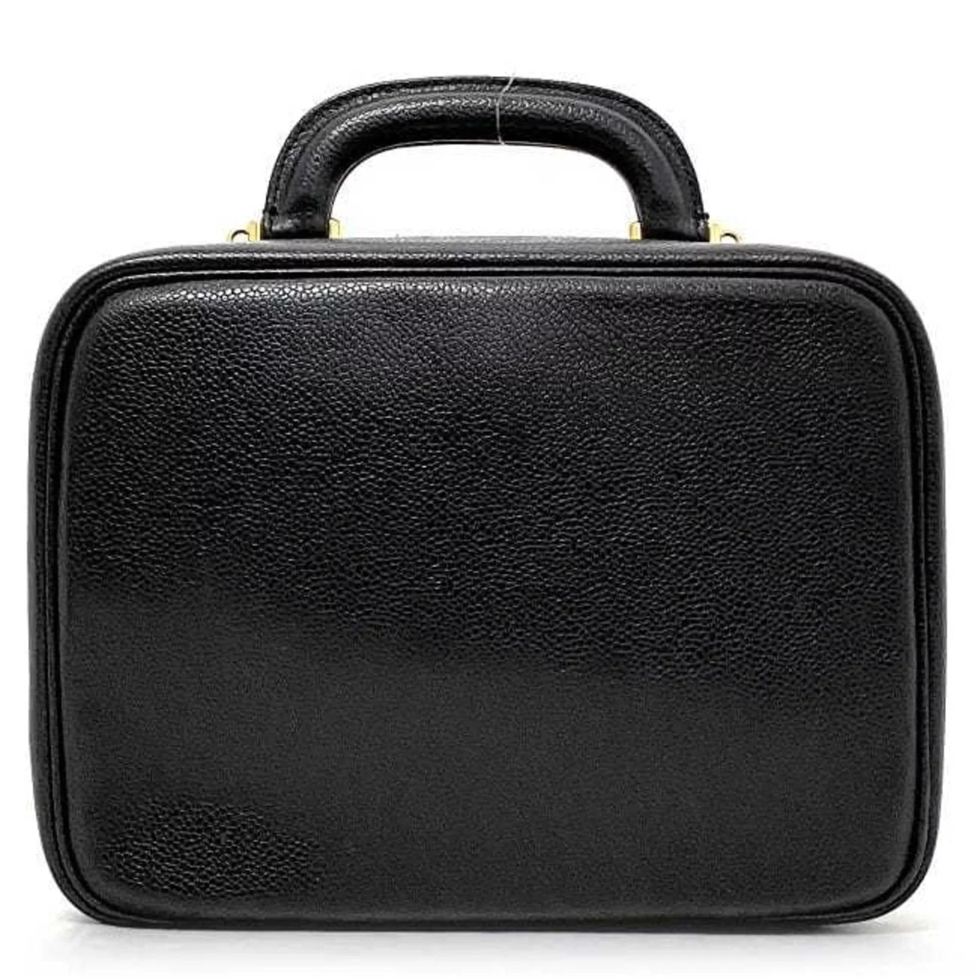 Handbag Vanity Pre-Owned Black Stitch Gold GP (Good) 4th Cocomark Bag A07061 Skin Caviar Chanel CHANEL Leather