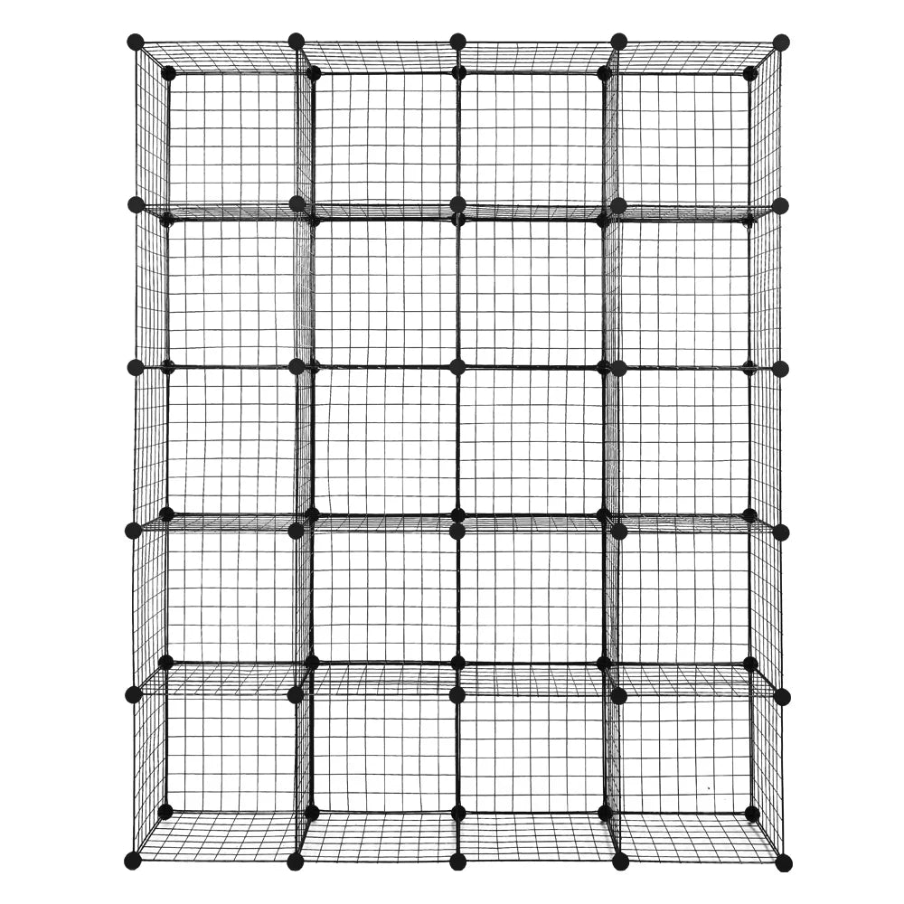 Black Storage Grid Modular 20-Cube Shelving Bookcase Organizer Cubbies Unit Metal
