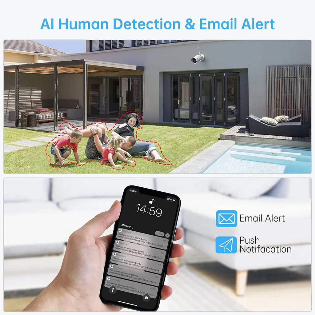 Cameras System Detection NVR than Outdoor HDD, Human System,Clearer 3MP Audio Surveillance WiFi Channel Camera Indoor 1080P,Night CCTV Kits, Vision,AI Security with 4Pcs with 8 Wireless 2TB SMONET
