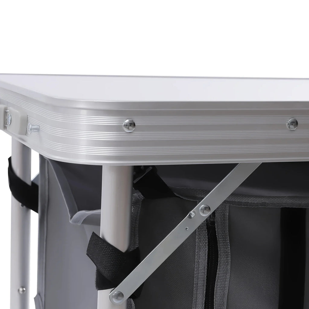Adjustable BBQ Tailgating Backyards Compartment Table Height Table Indoor Perfect Camping Kitchen Outdoor Picnic Camp Lightweight Table with Folding Storage for