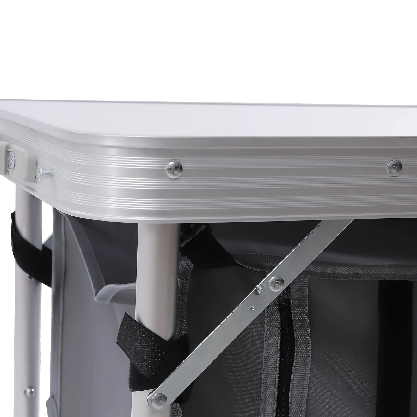 Adjustable BBQ Tailgating Backyards Compartment Table Height Table Indoor Perfect Camping Kitchen Outdoor Picnic Camp Lightweight Table with Folding Storage for