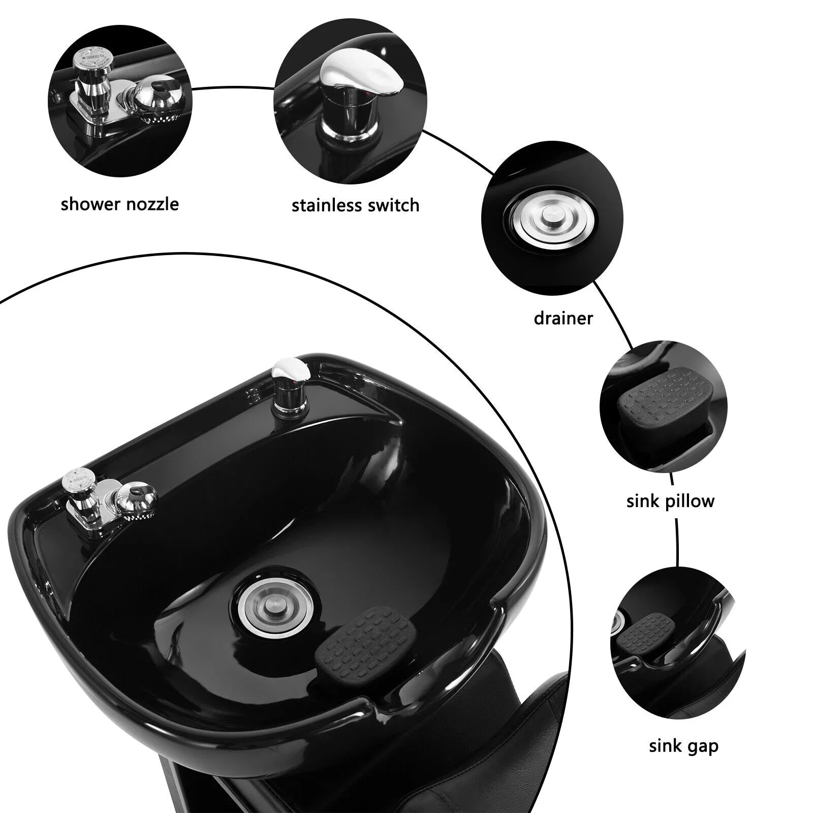 Spa hand Black w/Ceramic Pedal Bowl,Sink, Chair Foot Beauty Backwash Barber Artist Shampoo Salon