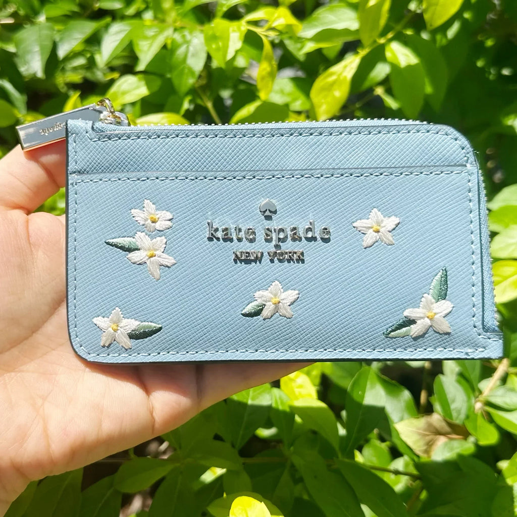 Kate Card Polished Holder KC541 Spade Blue Madison Embroidered Floral Wallet