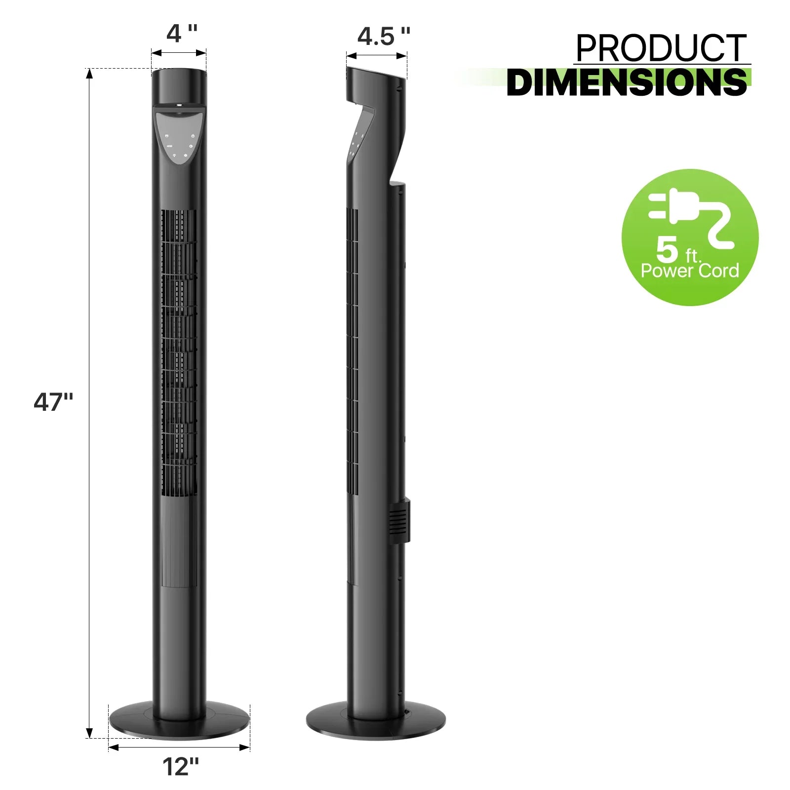Noise LED Bladeless w/Remote 3-Speeds & 47"Oscillating Tower USA Fan Fan Low