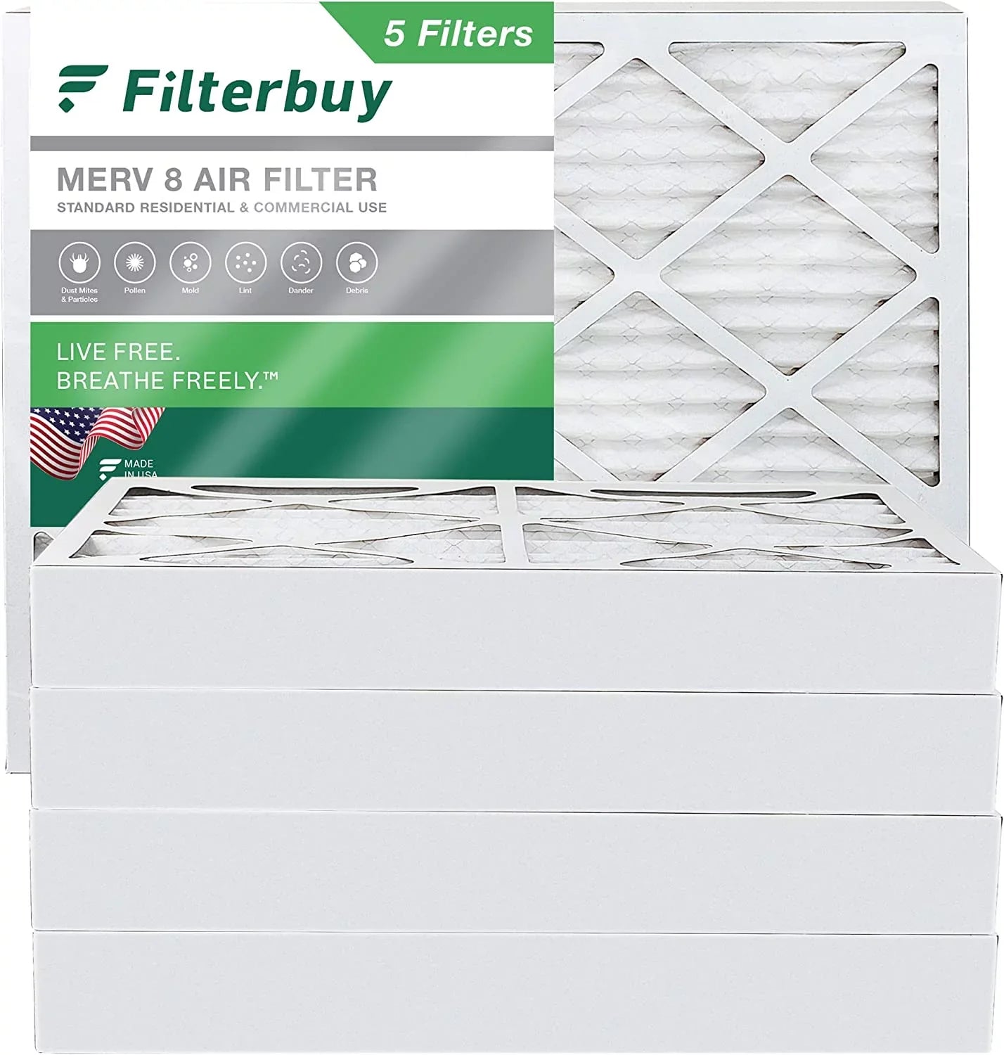 (5-Pack) HVAC Furnace AC MERV 16x20x4 Air Pleated 8 Filterbuy Filters