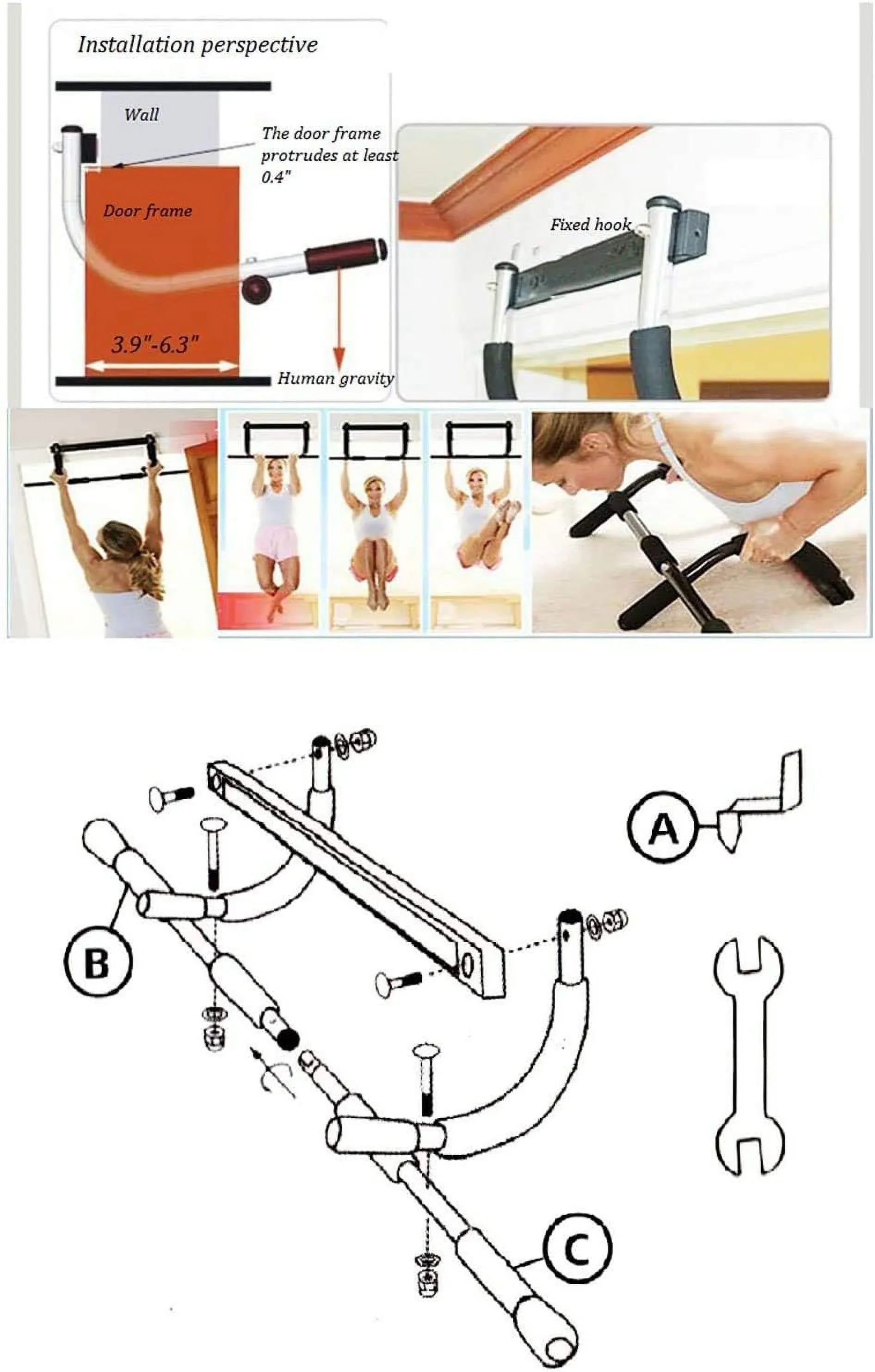 Strength for for Gym Body Workout Door Fitness Doorway Bar Pull-up Upper Equipment Home, Exercise,