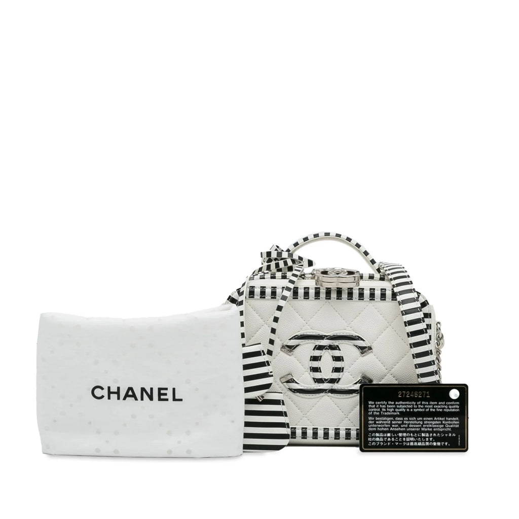 Pre-Owned Caviar Bag Small CC White Leather Vanity Unisex (Like Authenticated Filigree Chanel New)