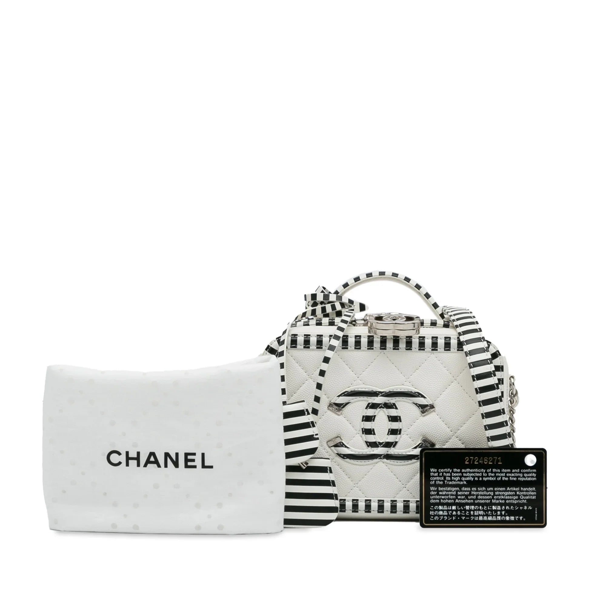 Pre-Owned Caviar Bag Small CC White Leather Vanity Unisex (Like Authenticated Filigree Chanel New)