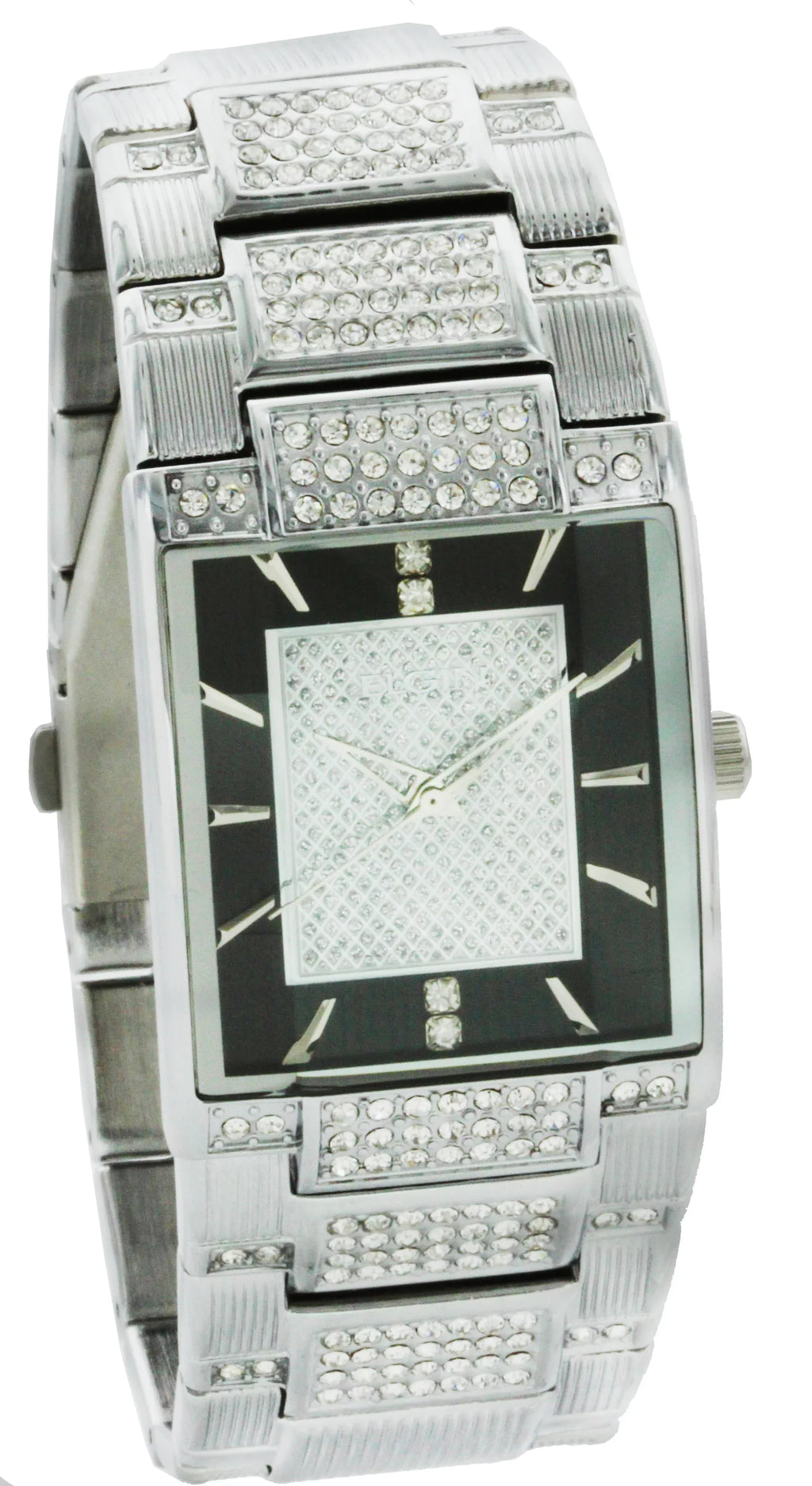 Center Dial Silver-Tone Watch FG7029S Tank Pave with Male - Elgin Adult