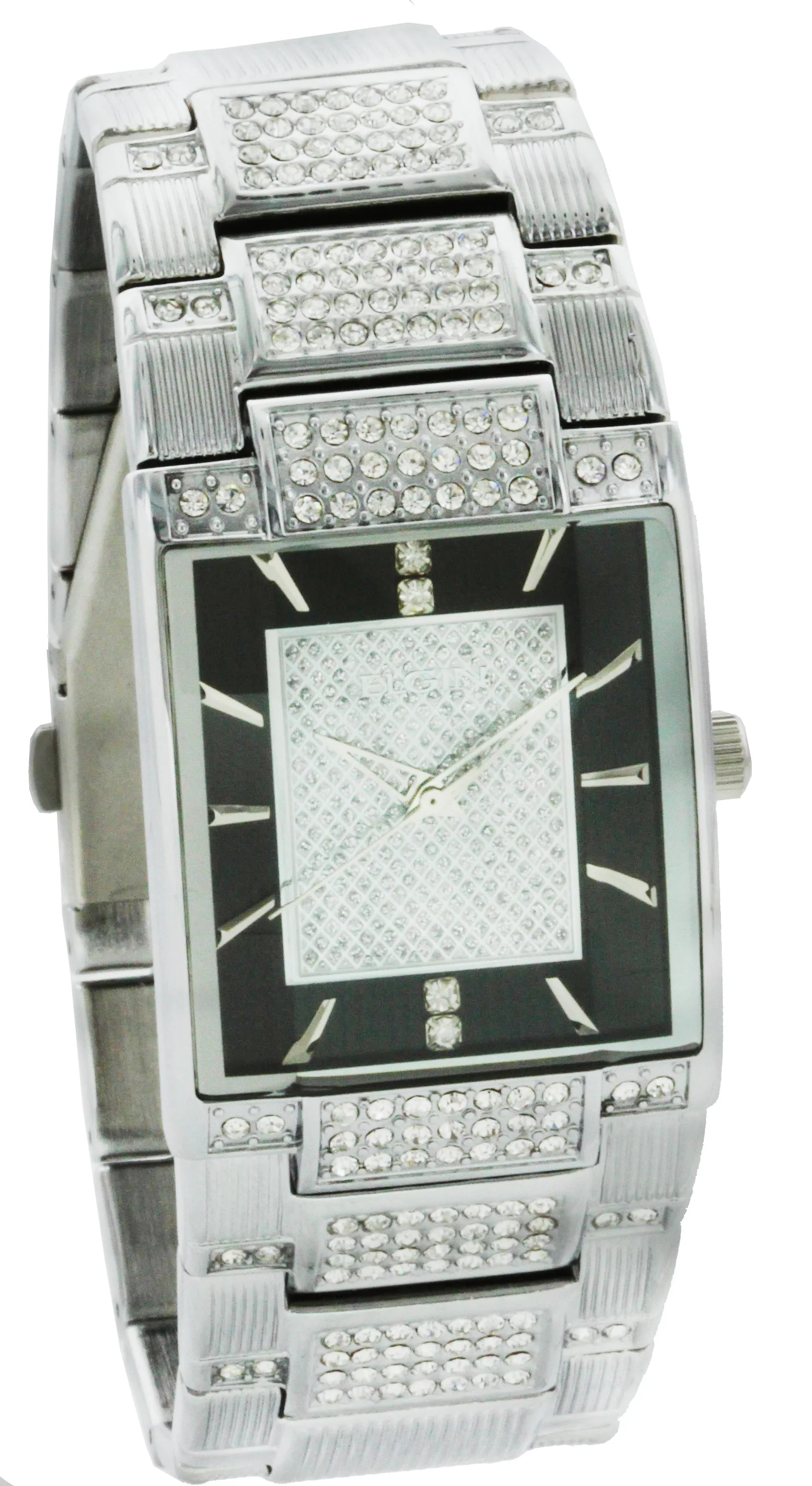 Center Dial Silver-Tone Watch FG7029S Tank Pave with Male - Elgin Adult