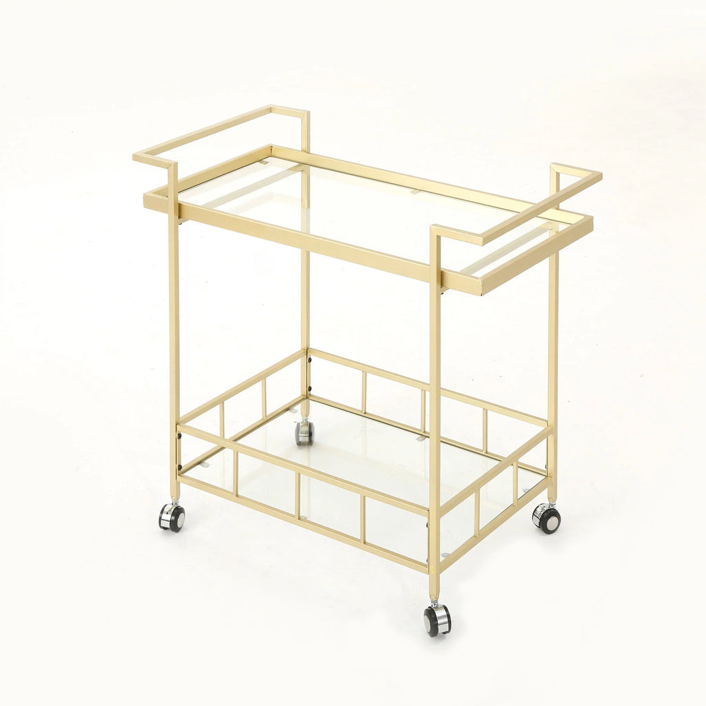 Bar Iron Aletta Industrial Gold Glass and Cart,