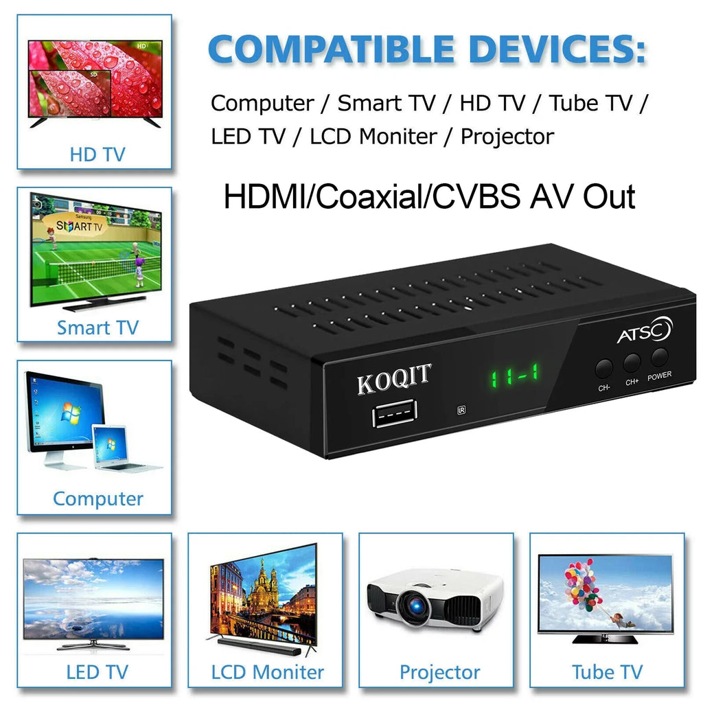 to USB, ATSC Multimedia Coax Hours, 12/24 Digital Recorders to to tv Analog Digital TV Box OTA Tuner Set Digital, Clock HDMI Box Converter Box, Top