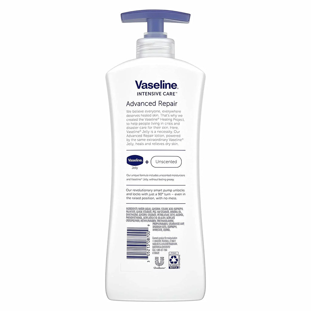 Healing Repair 3 Lotion, Unscented Moisture Intensive Vaseline Advanced - Pack 20.3 Care oz