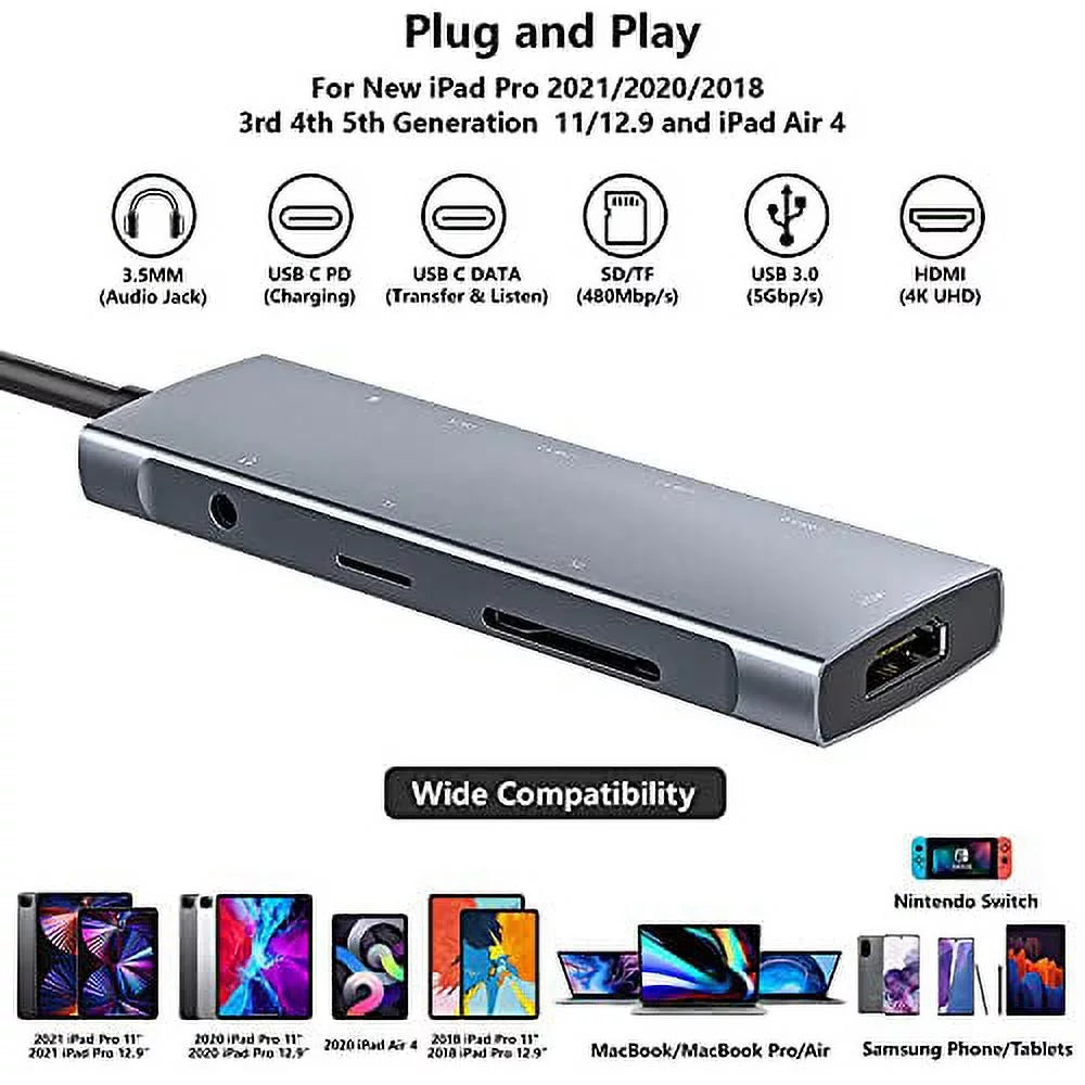 HDMI SD/Micro 3.5mm Reader, C C Station USB-C Docking Air with USB 3.0, for Jack HUB 11 4 USB Pro iPad 2021 2018 Adapter Data PD Headphone 2020 iPad inch Charging, iPad 4K Type Pro 9-in-1 Card 12.9