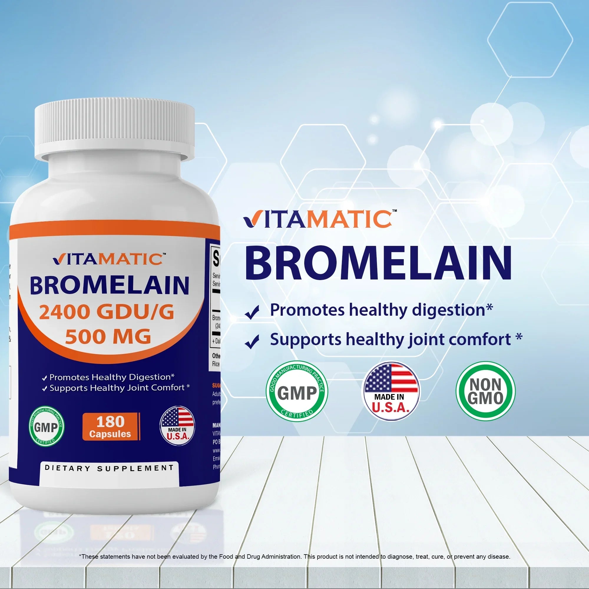 mg Vitamatic 2 500 Pack 2400 GDU/g, 180 Bromelain Capsules