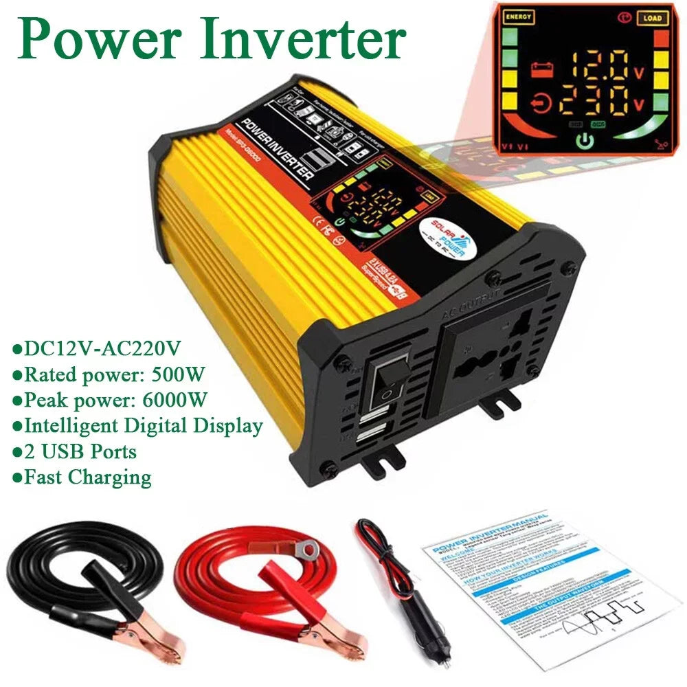 Converter Intelligent Sine Display Car Power USB 6000W Fast 500W Wave Adapter Auto Ports Charger ALLTIMES DC12V-AC220V Inverter Charging Digital Modified 2 Reted