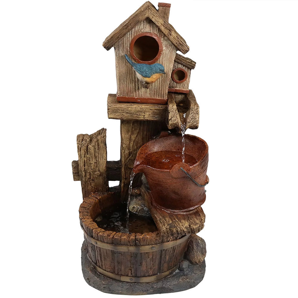 '- and House 26" Sunnydaze Buckets Outdoor Bluebird Fountain