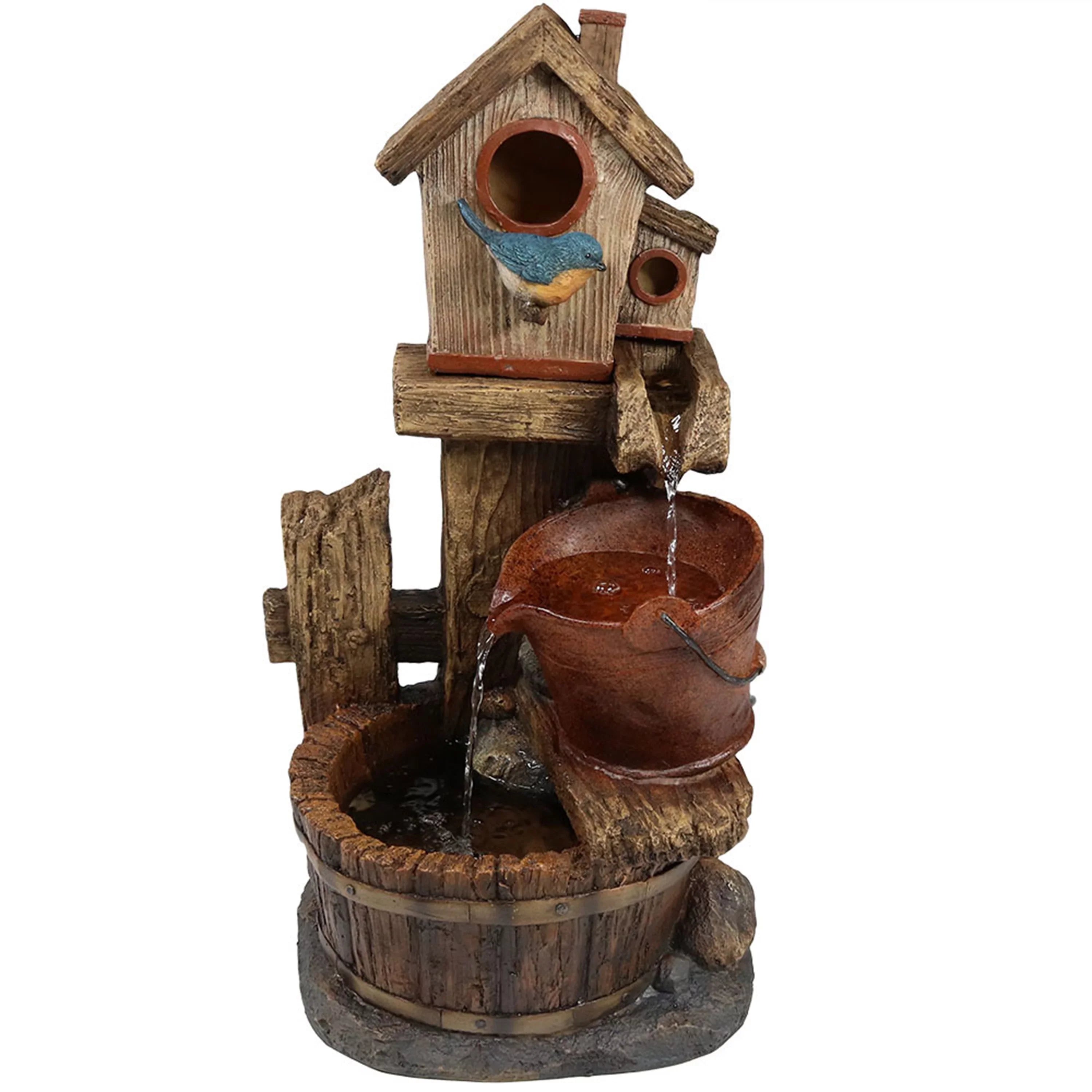 '- and House 26" Sunnydaze Buckets Outdoor Bluebird Fountain
