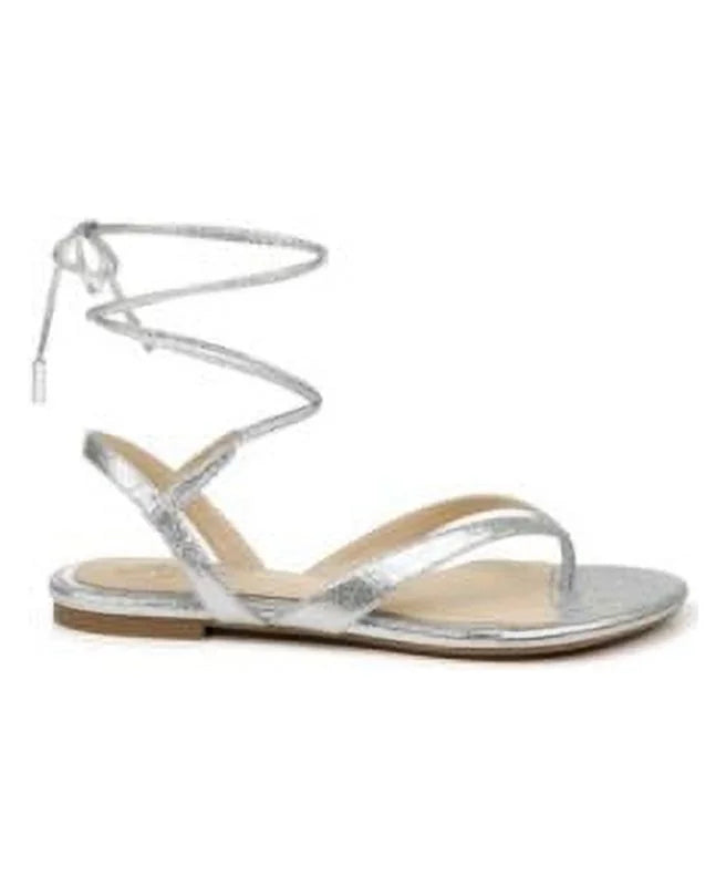 Nolana Round 8 Padded Thong Ankle Sandals Lace-Up Silver BADGLEY Womens MISCHKA Strap Toe Dress