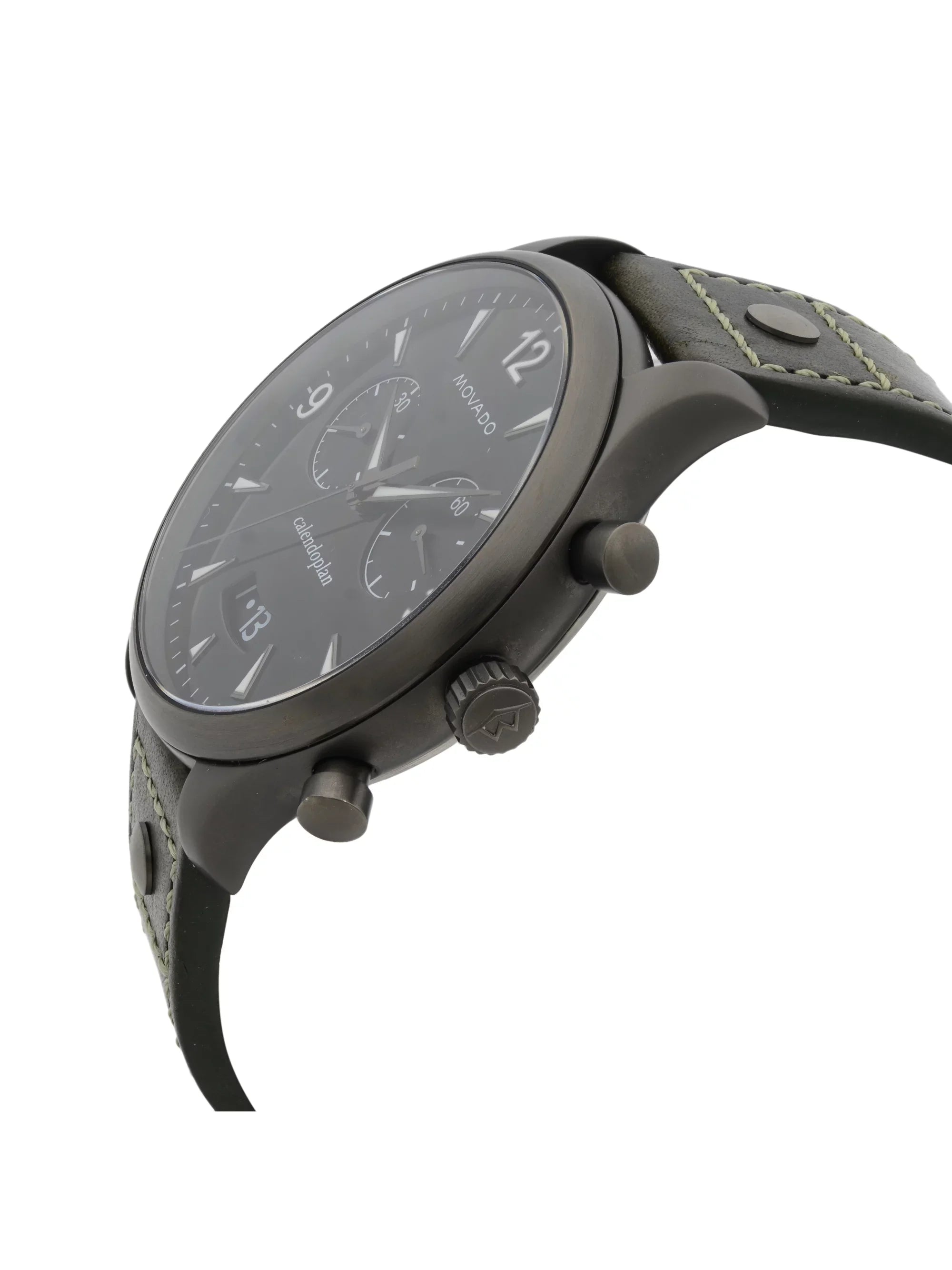 Pre-Owned Watch Heritage Movado Leather Quartz Black 3650029 Gunmetal Steel Dial Green