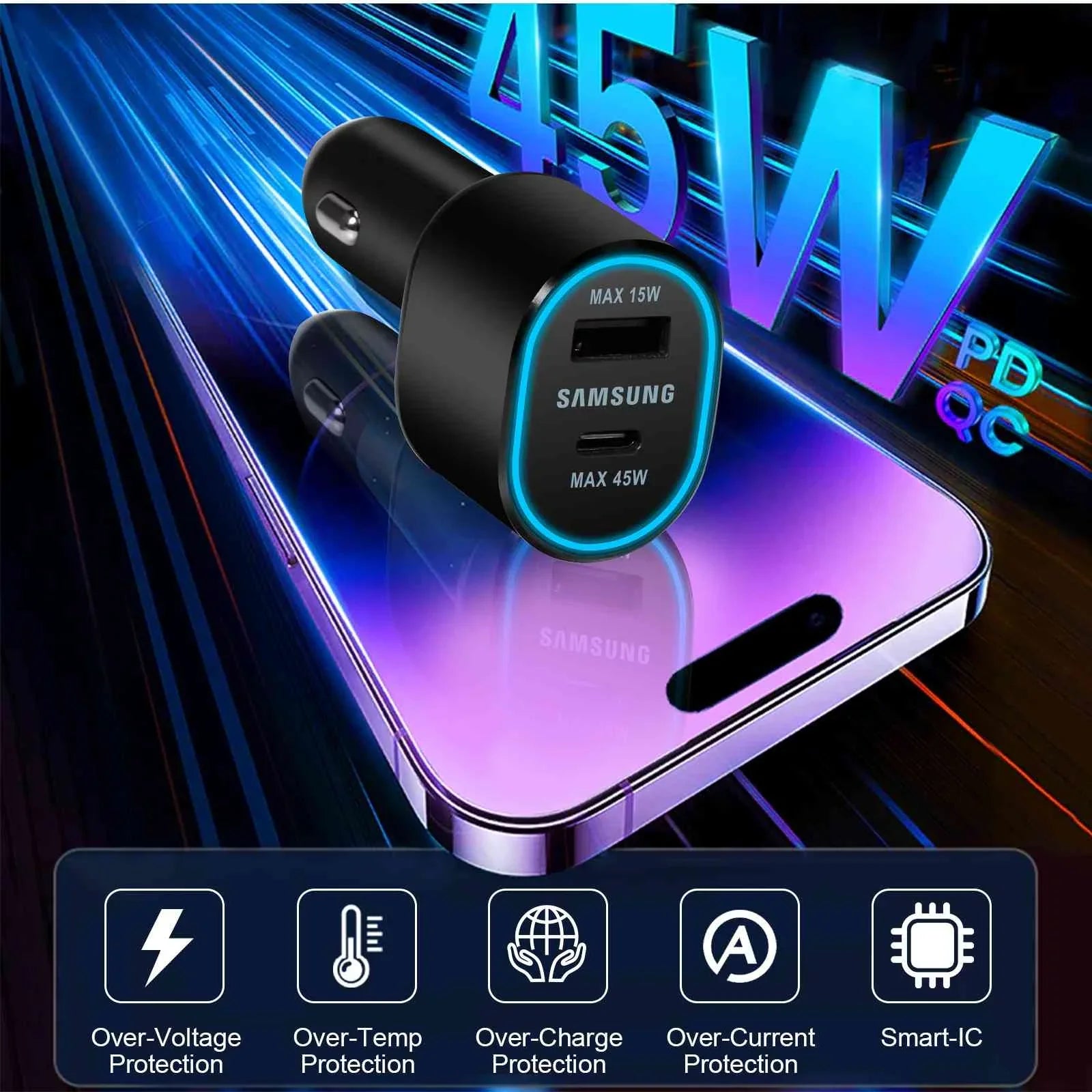 Lenovo Y700 Two (45W+15W) Ports EP-L5300 Legion (2023) Usb Charger for Fast Dual Super Black Car
